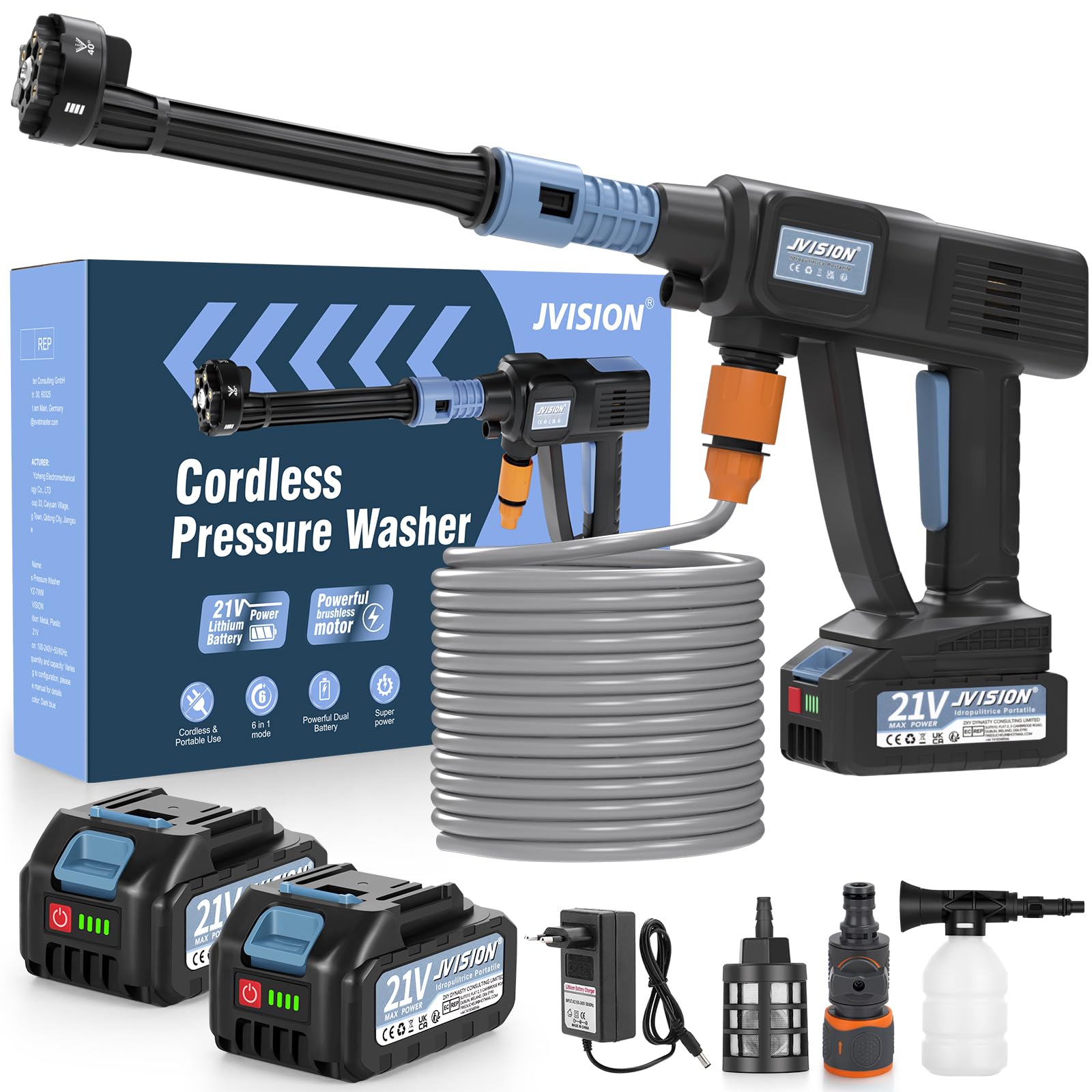 Idropulitrice A Batteria 42V Portatile - Con 2 Batterie 8000mAh, Tubo 5m, Per Auto, Bici, Pavimenti - Foto 7