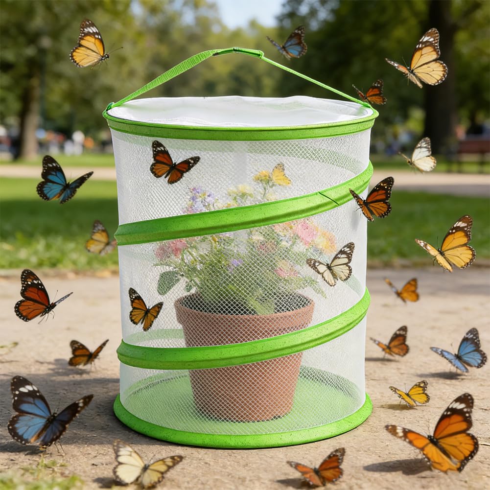 RANJIMA Insekten-und Schmetterlingslebensraum Käfig, Pop-up-Design Zusammenklappbar Insekten-Netzkäfig Schmetterlings Lebensraumkäfige Netzkäfig Terrarium für Outdoor Aktivitäten Schmetterling Habitat - 5