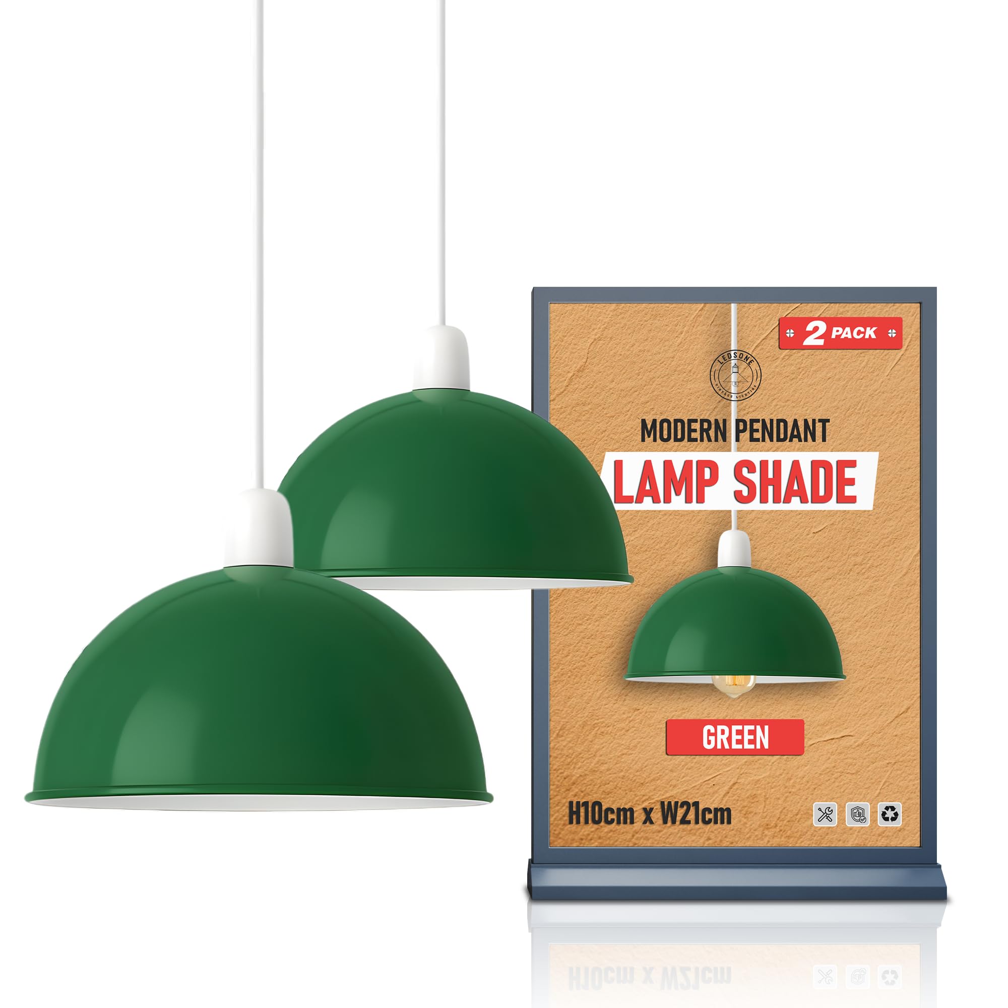 GreenLamp Shade for Ceiling Easy Fit Light Shade Vintage 2 Pack of Metal 21cm Dome Shaped Replacement Ceiling Light Shade Pendant Light Lampshade for Living Rooms bedrooms Kitchen Dining Room