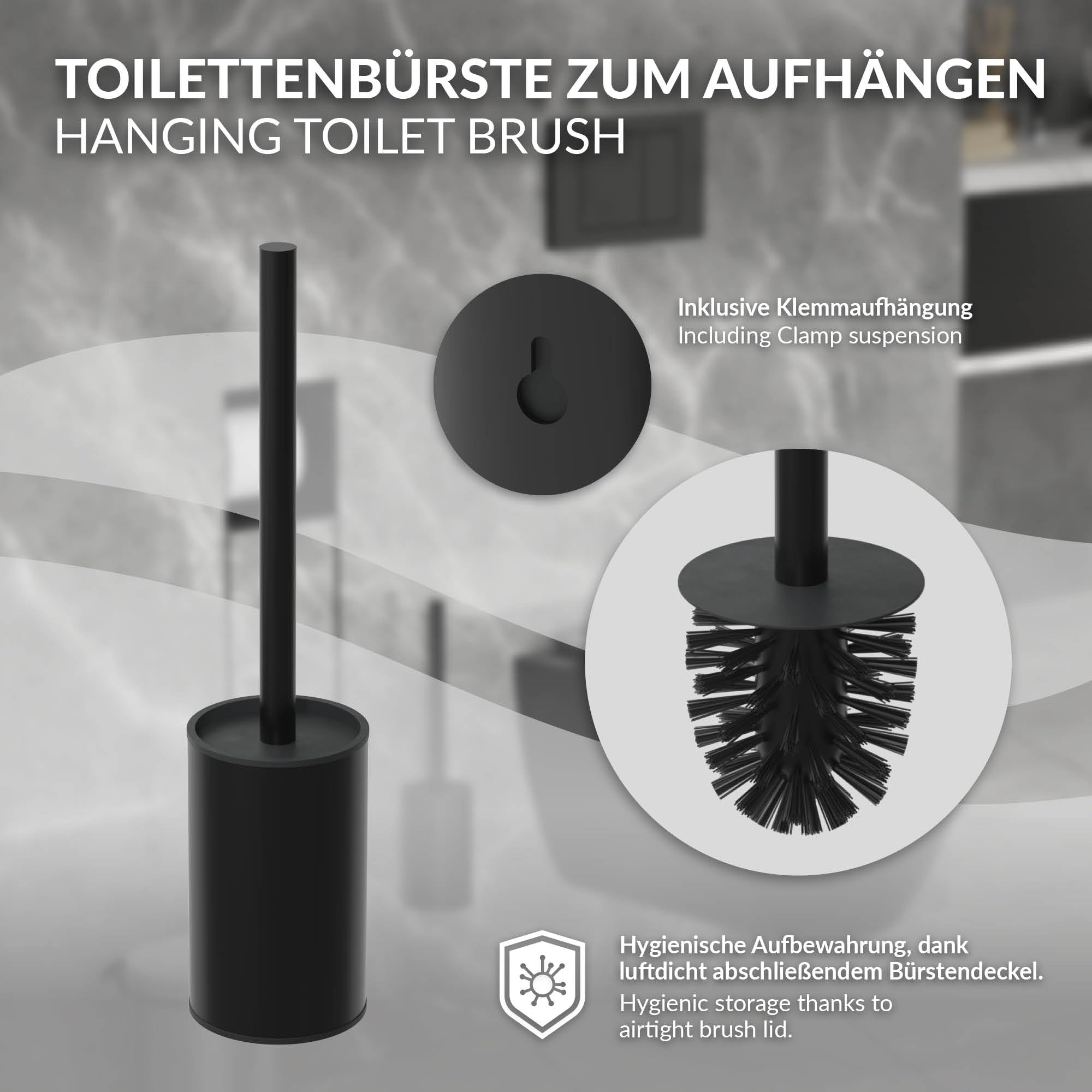 LuxeBath dolt Skåpmodul i rostfritt Stål för wc-borstgarnityr, svart, 60x20x14 cm Badrumsskåp med toalettpappershållare, inbyggt Skåp med toalettborste, kaklad, nadaje sie do ukladania plytek
