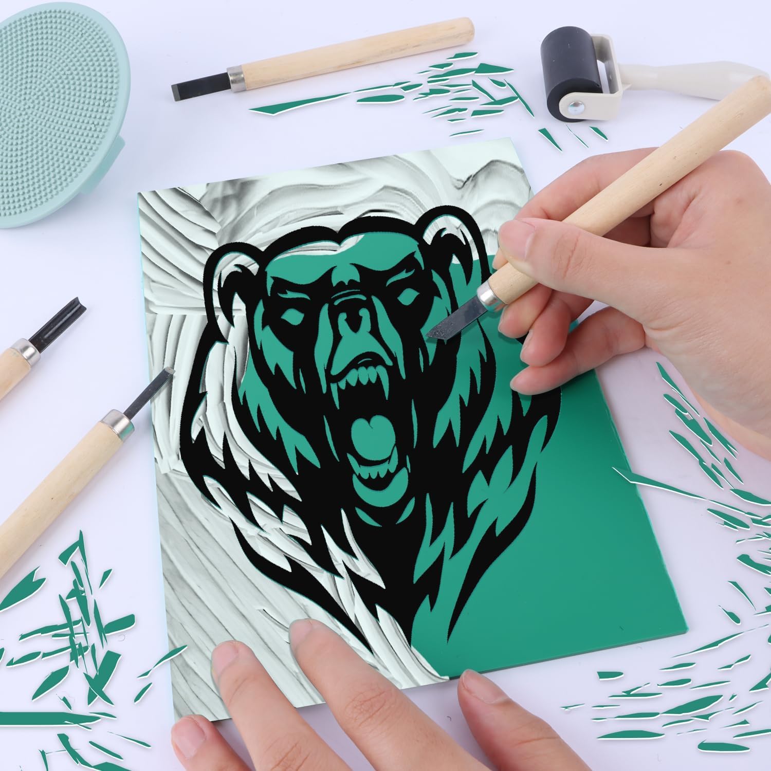 Blocchi per Intaglio del Timbro di Gomma 9pcs Linoleum per Incisione Kit Rubber Carving Block A4 A5 A6 Gomma per Timbri Fai Da Te Sicuri per Timbri Artigianato Progetti di Stampa