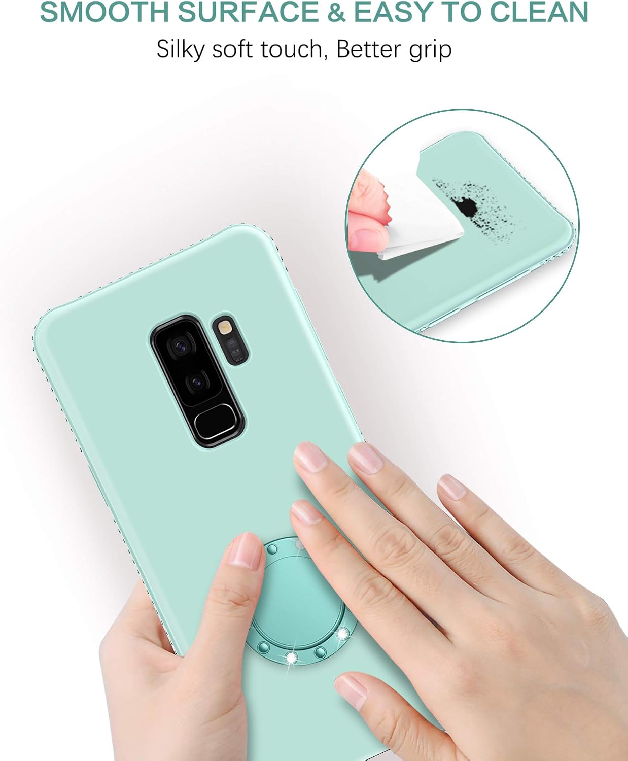 BENTOBEN Samsung Galaxy S9 Plus Case, Slim Silicone Soft Rubber with 360° Ring Holder Kickstand Shockproof Bumper Protective Stylish Cases Cover for Samsung Galaxy S9+ Plus 6.2" (2018), Mint Green