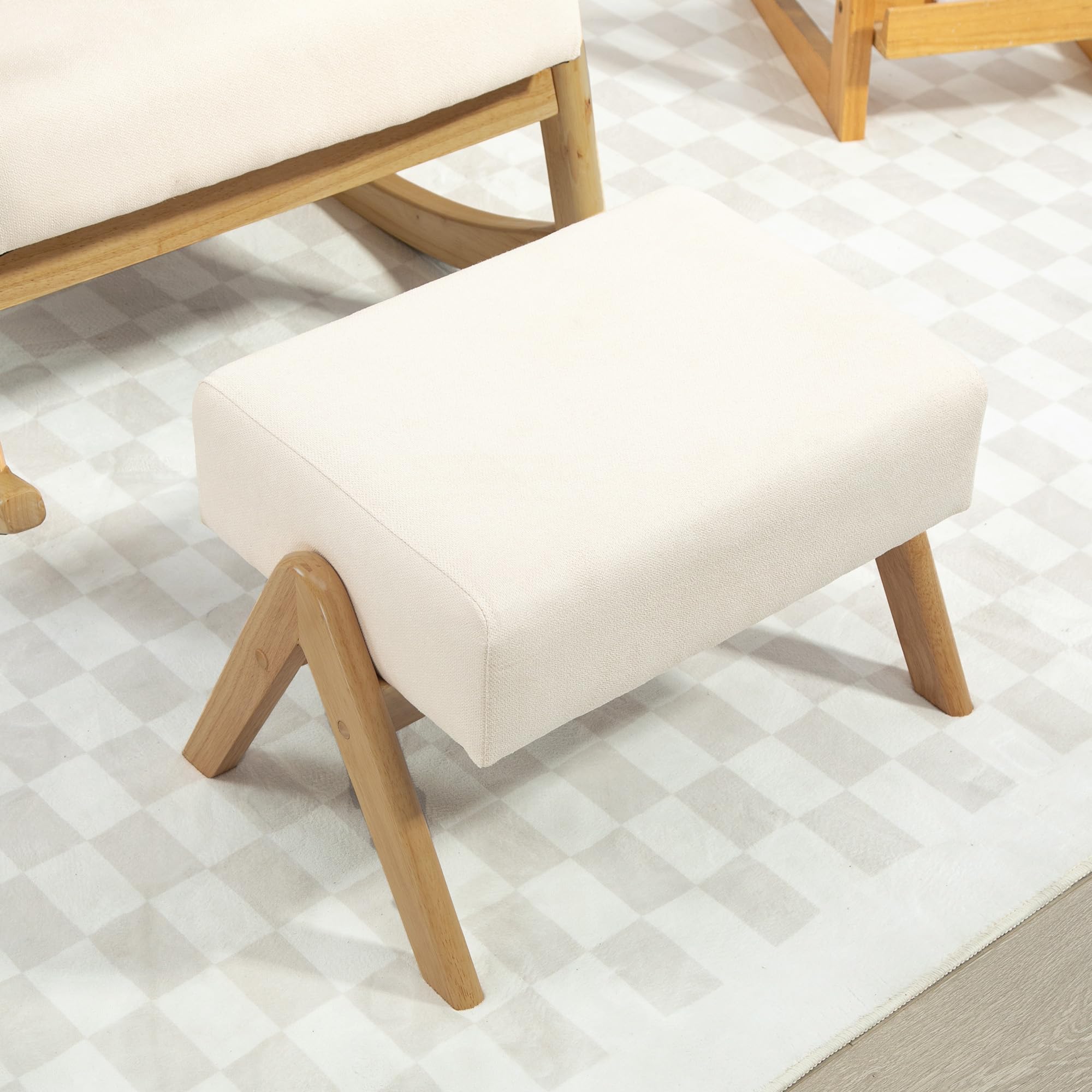 HOMCOM Schaukelstuhl mit Hocker Schaukelsessel Schwingsessel mit Leinenoptik Polstersessel Sessel für Wohnzimmer, Schlafzimmer, Cremeweiß