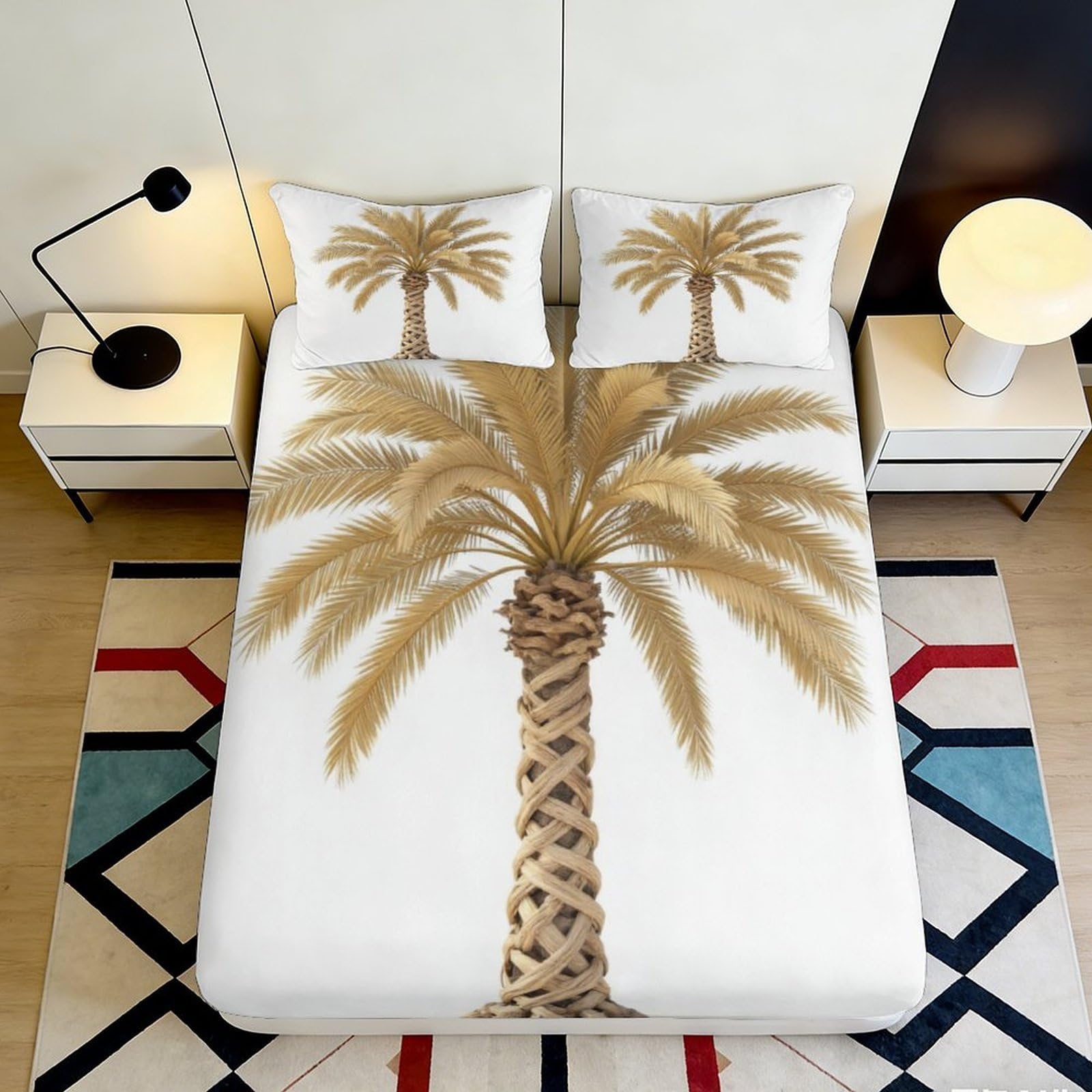 Uynsixtme Style-8 3D Printed Palm Tree Fitted Sheet Microfiber Non-Slip Deep Pocket Palm Tree Mattress Fitted Cover For Bedroom Bedding 200X200x25cm