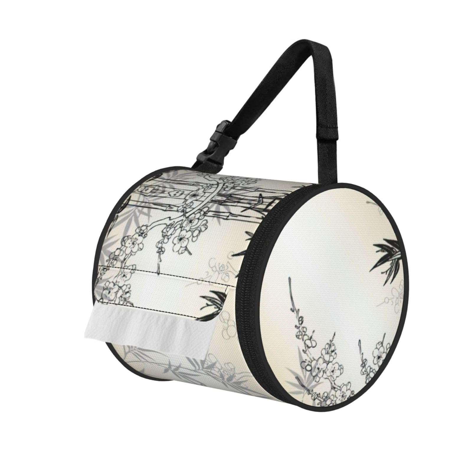 Bamboo And Cherry Blossoms Tree Zen Print Fashion Tissues Organizer Box, Hanging Tissue Holder For Purse Coins For Car Office Daily Outing