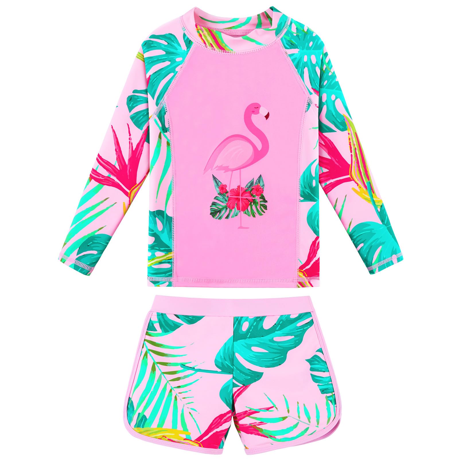 Girls Two Pieces Rash Guard Swimsuit Long Sleeve Tankini for 3-13 Years
