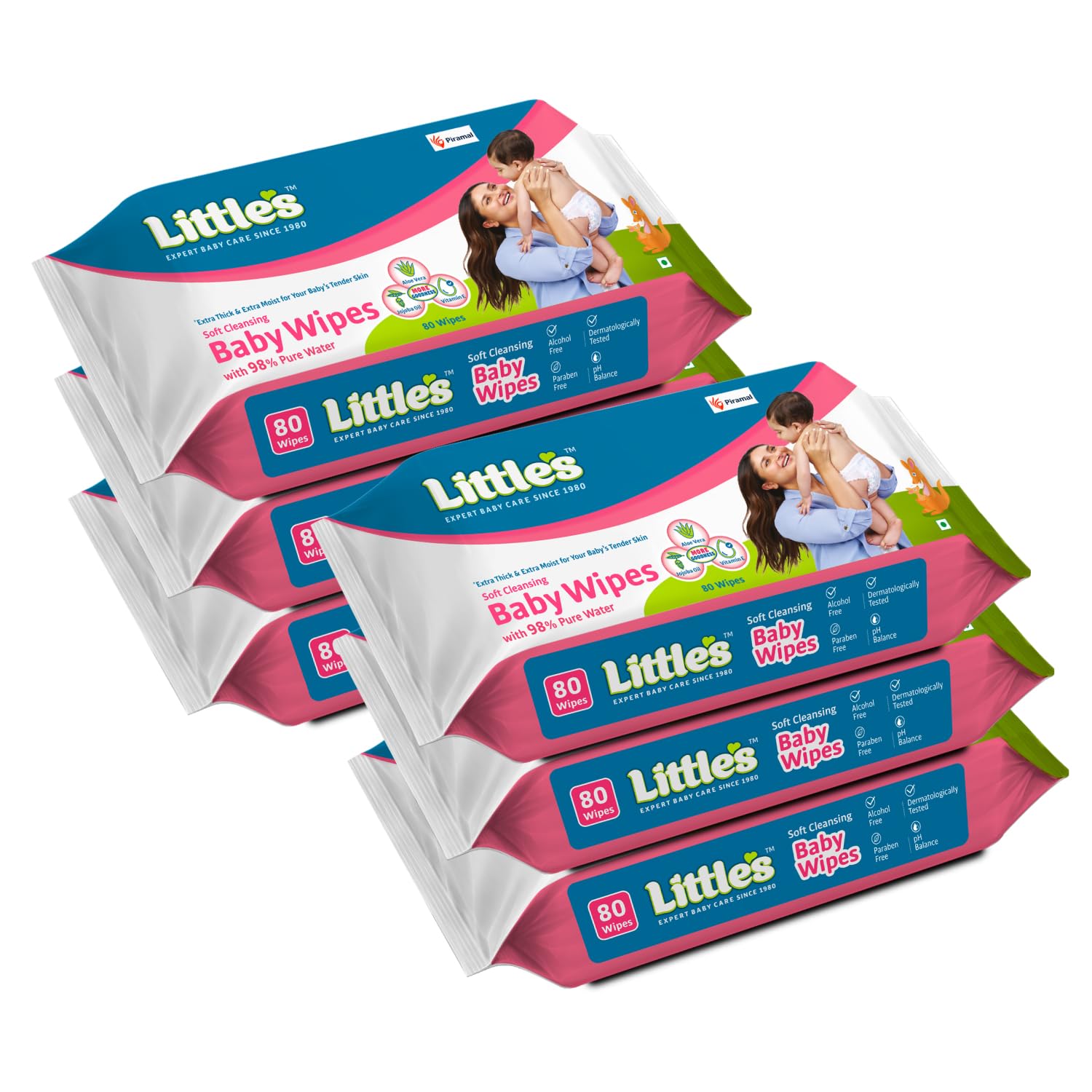 Little's Soft Cleansing Baby Wipes | 80 Wipes x 6 - 480 Wipes | Extra Thick & Moist Wet Wipes for Baby's | Prevents Rashes & Redness with Goodness of Aloe Vera, Vitamin E & Jojoba Oil