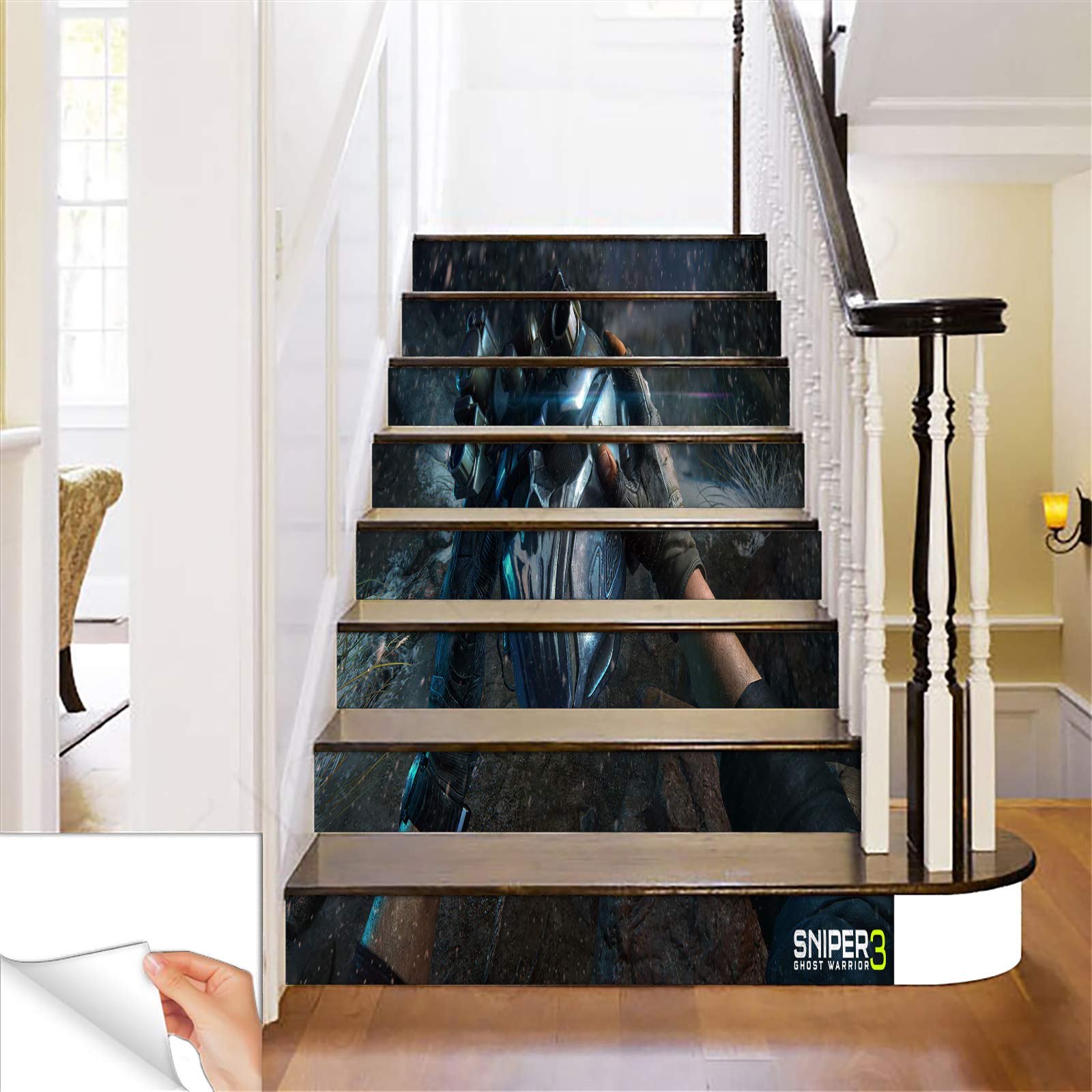 Gadgets wrap Printed Sniper Ghost Warrior Steps Sticker Removable Stair Sticker Floor Wall Decor Decals Sticker