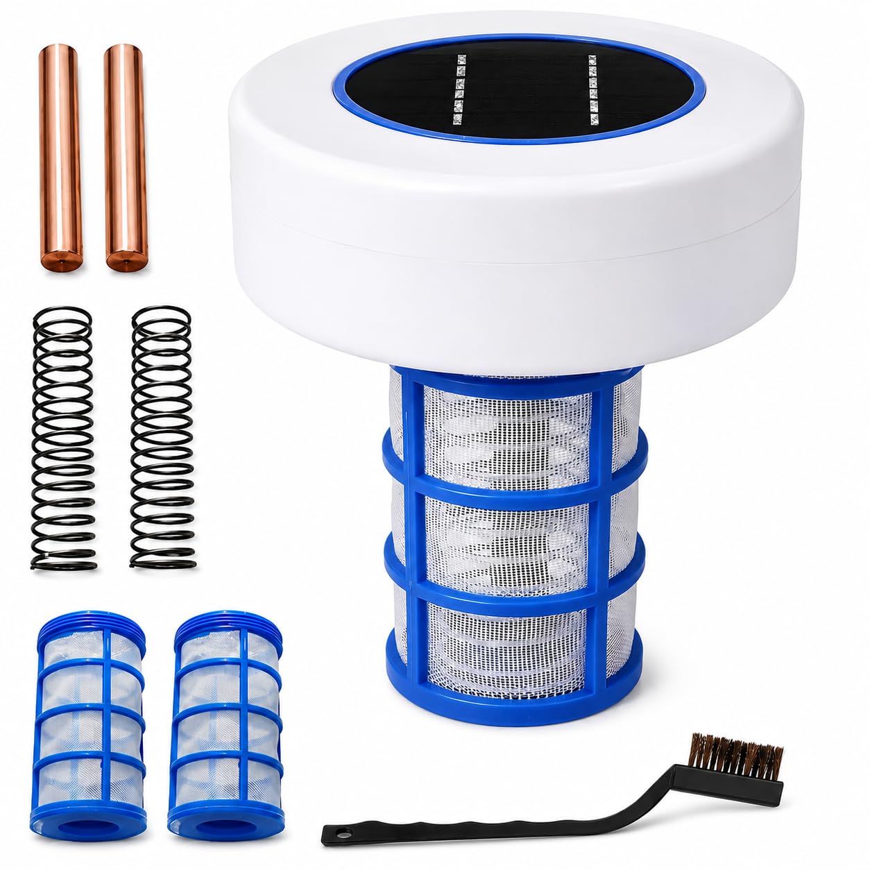 Pulitore solare ionizzatore per piscine, purificatore d'acqua agli ioni di rame e argento, con 2 set di accessori, senza cloro, per piscine fuori terra, spa e vasche idromassaggio