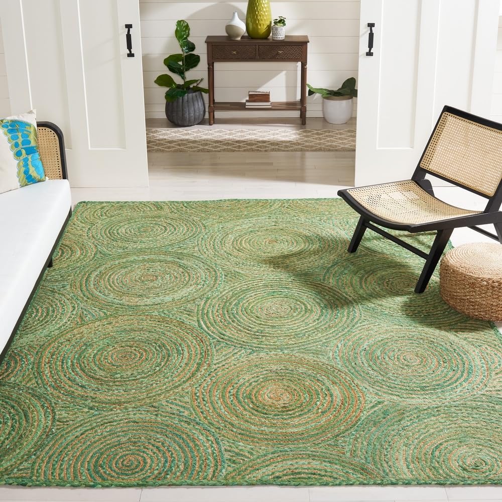 Jute Braided Natural Hand Woven & Reversible for Living Room Kitchen Entryway Farmhouse Mat, Rustic Carpet,Hallway,Bedroom (Jute Green Chindi Chakkar Diamond, 4'x6' Feet [4x6])-image-4