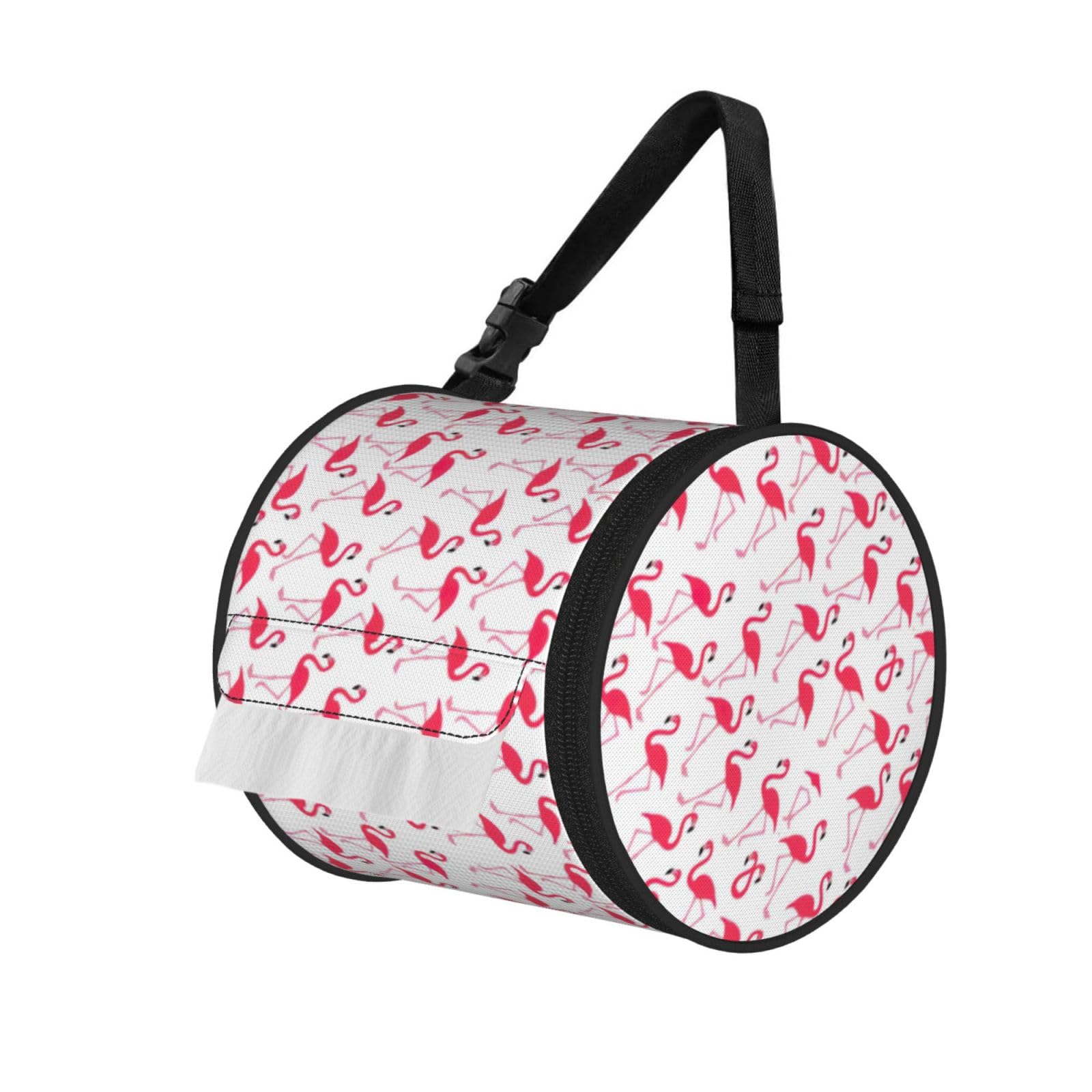 Pink Flamingo Pattern Print Fashion Tissues Organizer Box, Hanging Tissue Holder For Purse Coins For Car Office Daily Outing