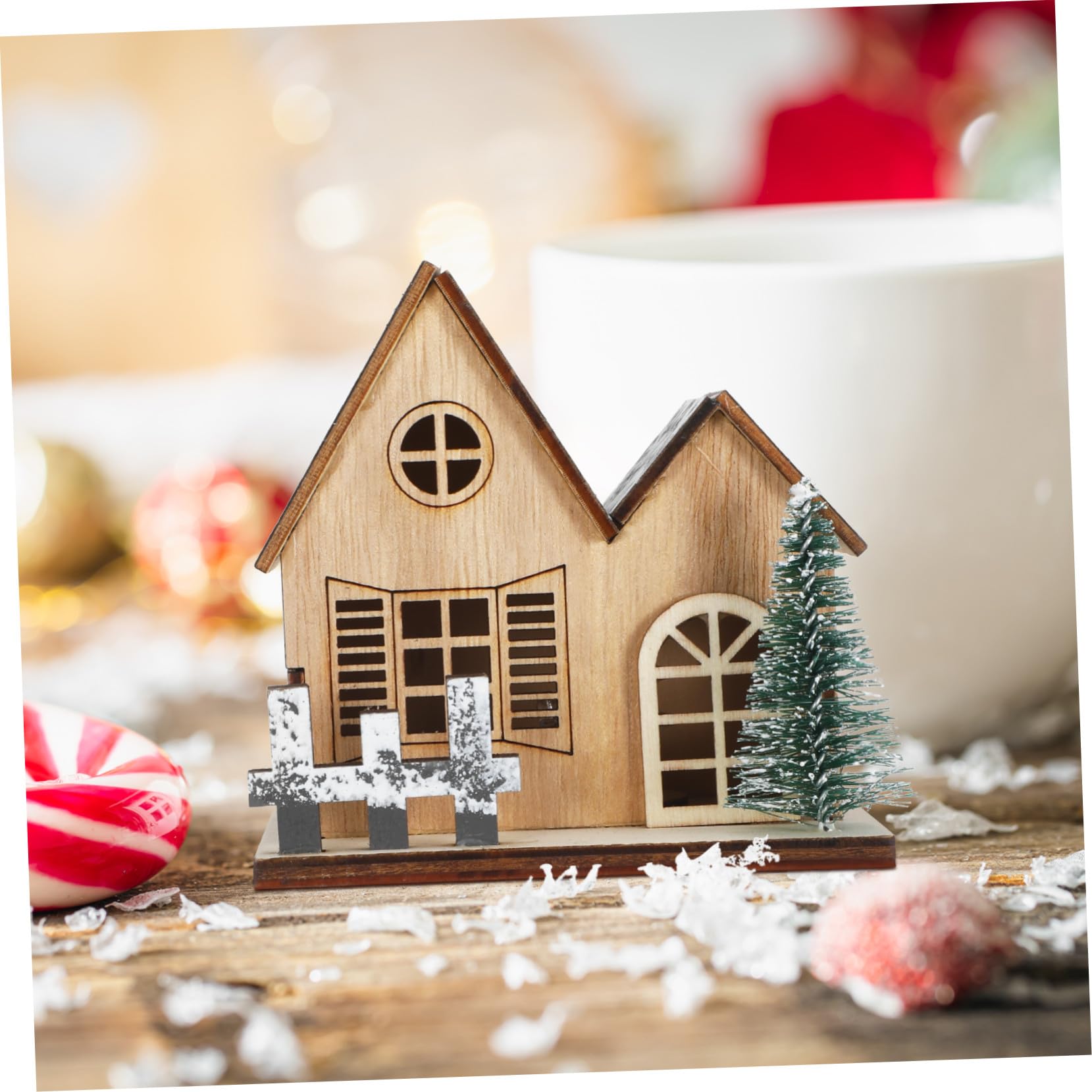 ibasenice 3pezzi Casetta di Natale in Legno Luci LED Villaggio di Natale Decorativo Set di Case in Legno per Casa Accessori Natalizi Decorazioni