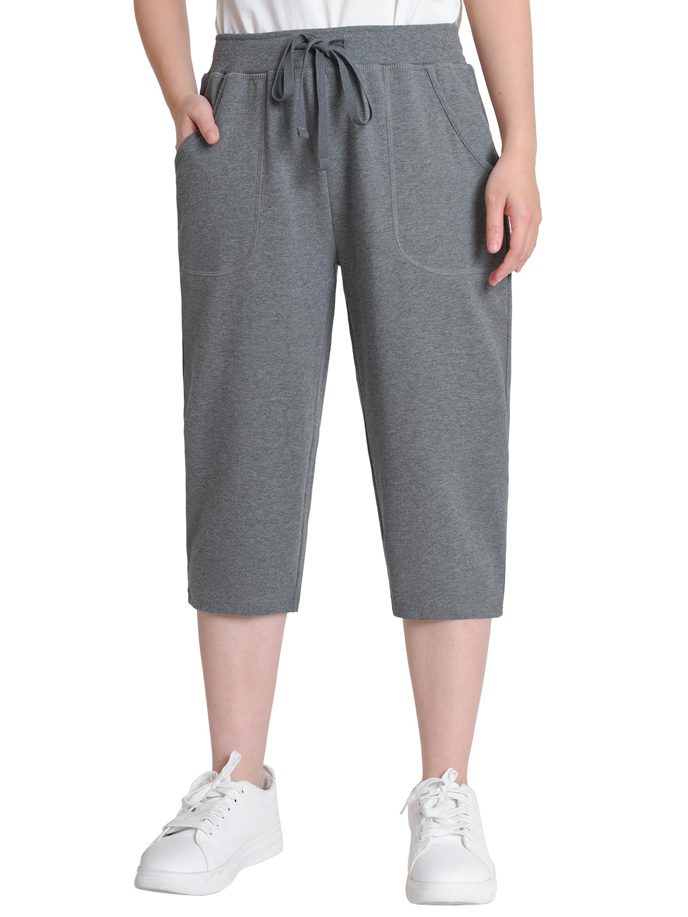 Weintee Womens Petite Capri Pants with Elastic Waist