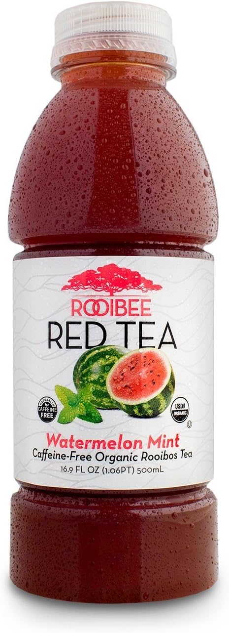 Rooibos Tea by Rooibee Red Tea , Caffeine Free , Organic Watermelon Mint Tea 16.9 fl oz Bottled Tea (Pack of 12)