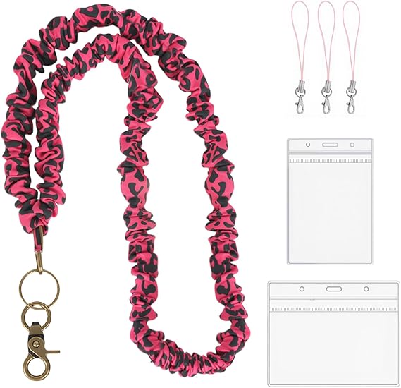 Scrunchie Lanyard with 2 Card Holders for ID Badges, Scrunch Teacher Lanyard Breakaway for Women, Scrunchy lanyards for Teachers, Teachers Nurse Gifts Office Accessories