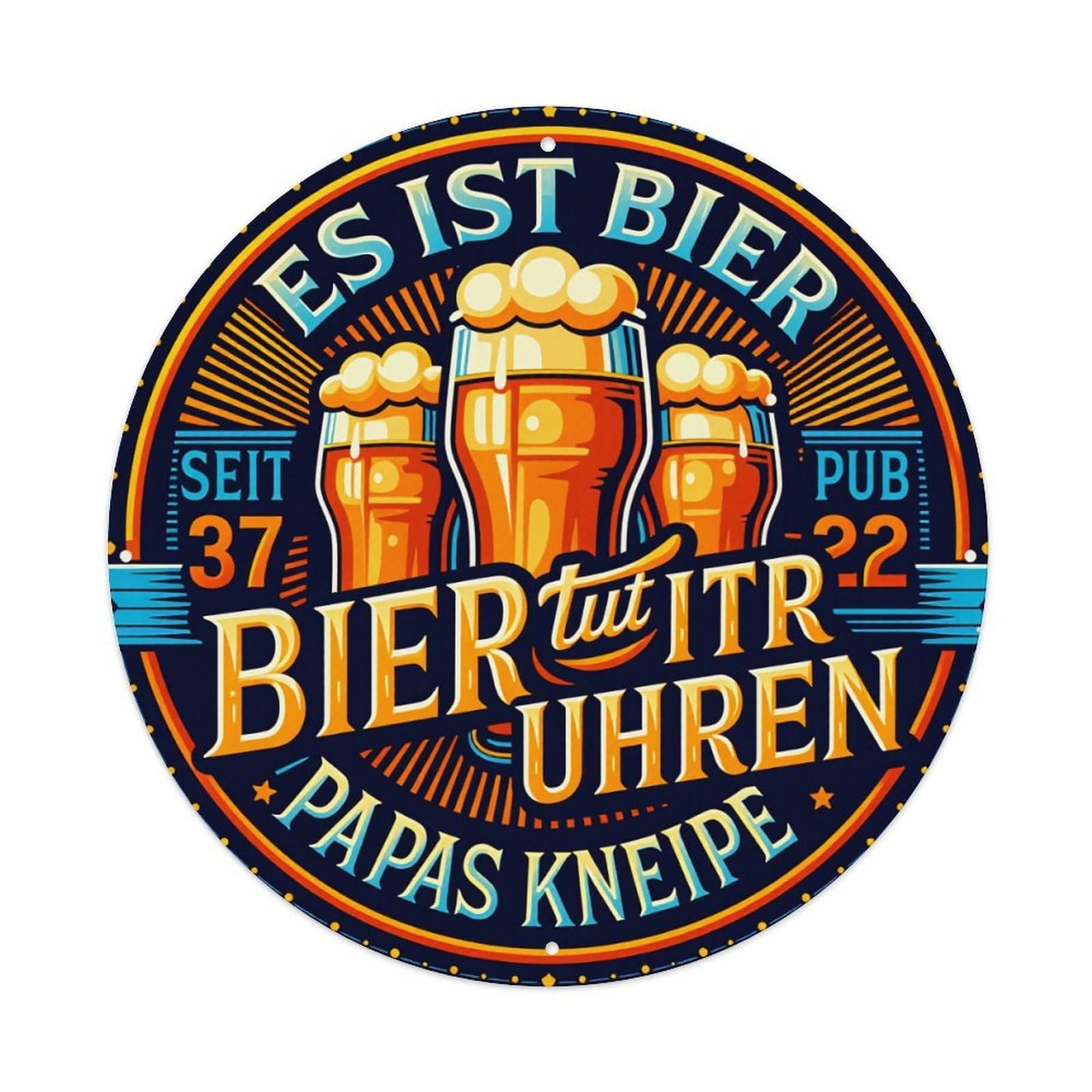 Beer Glass Pub Sign Art Round Tin Sign Vintage Metal Poster Retro Bar, Home, Man Cave, Kitchen, Laundry Room Wall Art Decor Gift 8x8Inch