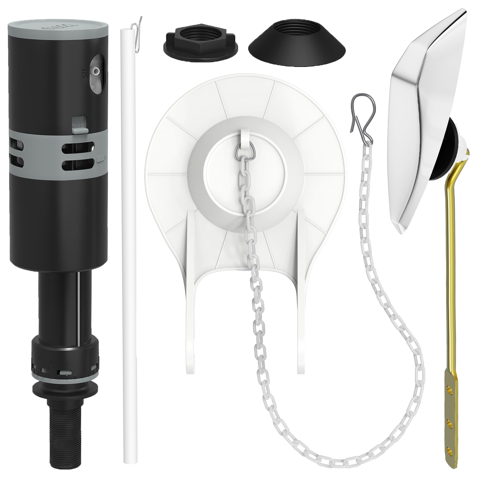 Kit de reparación de tanque de inodoro, piezas de repuesto de tanque de inodoro de alto rendimiento con válvula de llenado, mango de palanca de descarga de montaje frontal, solapa de inodoro de 2