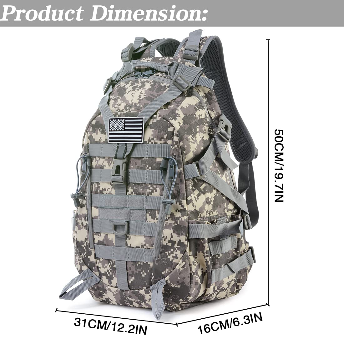 Mochila táctica de la motocicleta militar Molle bolsa EDC mochila senderismo mochilas para ciclismo camping, ACU camuflado, Pequeño, Classic 7