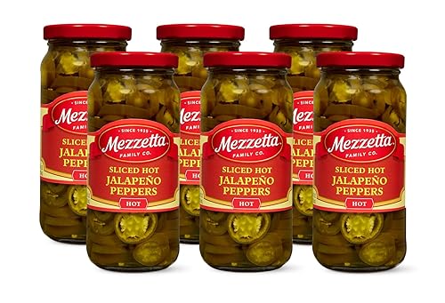 Miniatura 12 de Mezzetta Pimientos de Jalapeño Domados en Cubitos, Calor Medio Kosher, Sin Gluten, Keto Frasco de 16 Onzas (Paquete de 6)