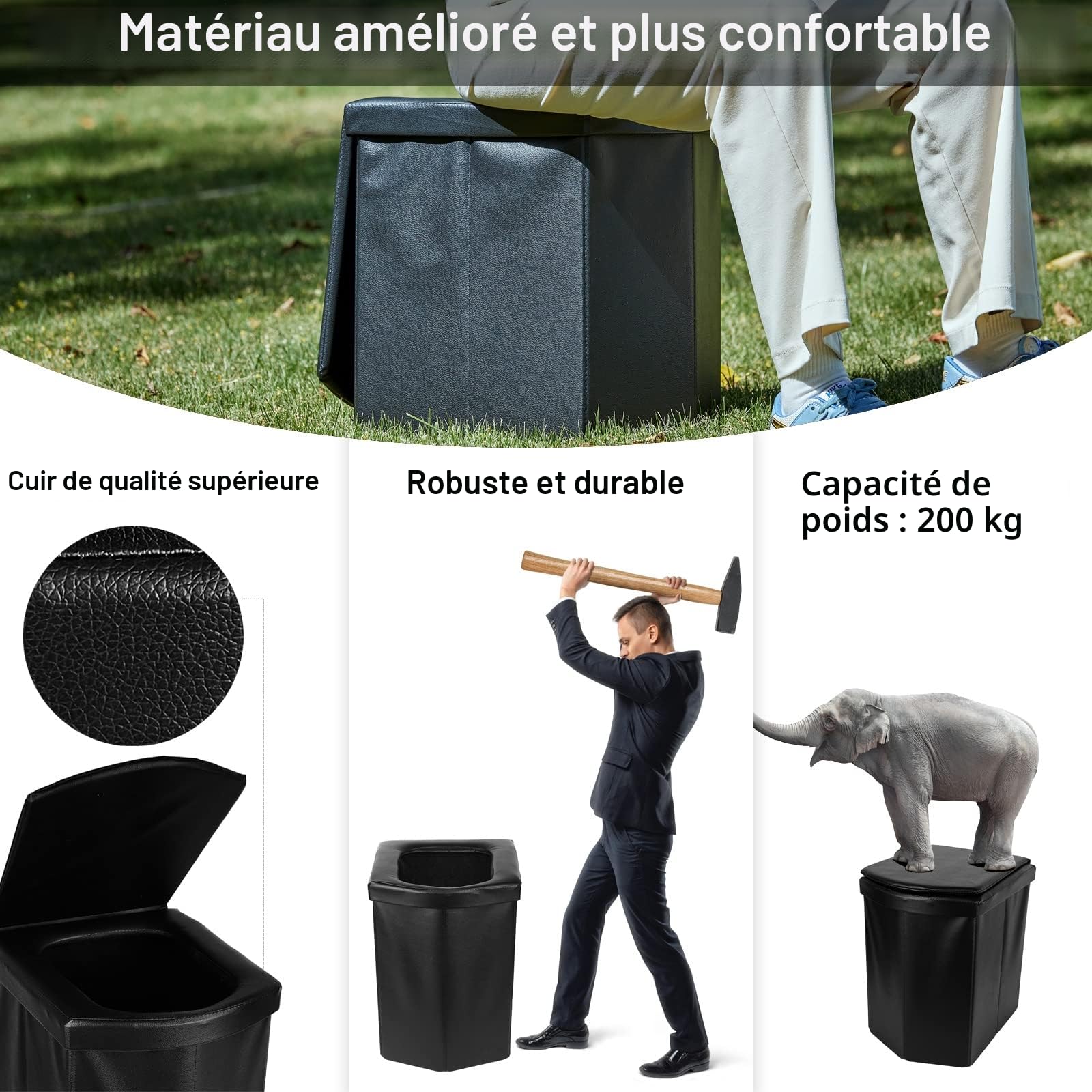 Toilette Camping Portable avec Couvercle, Toilettes Sèches WC Pliable sans Produit Chimique - Supporte Plus de 200 kg, Kit Seau Hygiénique Adulte avec 12 Sacs - Conviennent pour la Pêche, Eandonnée