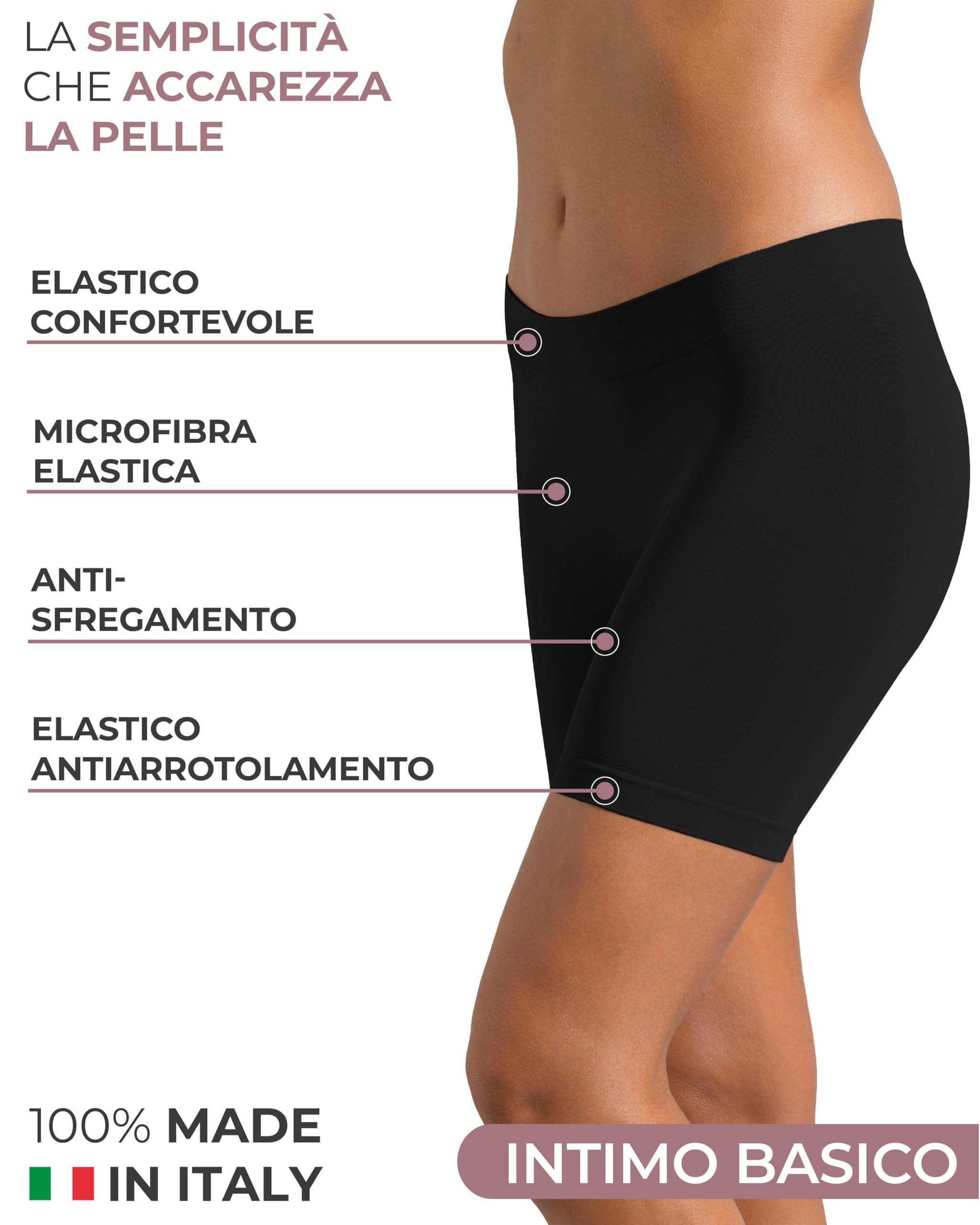 Risalti Pantaloncini Antisfregamento Cosce Donna Microfibra 3 Pz – Shorts Elasticizzati Comodi, Pantaloncini Sottogonna Donna Senza Cuciture ed Etichette, Intimo Traspirante – Made in Italy