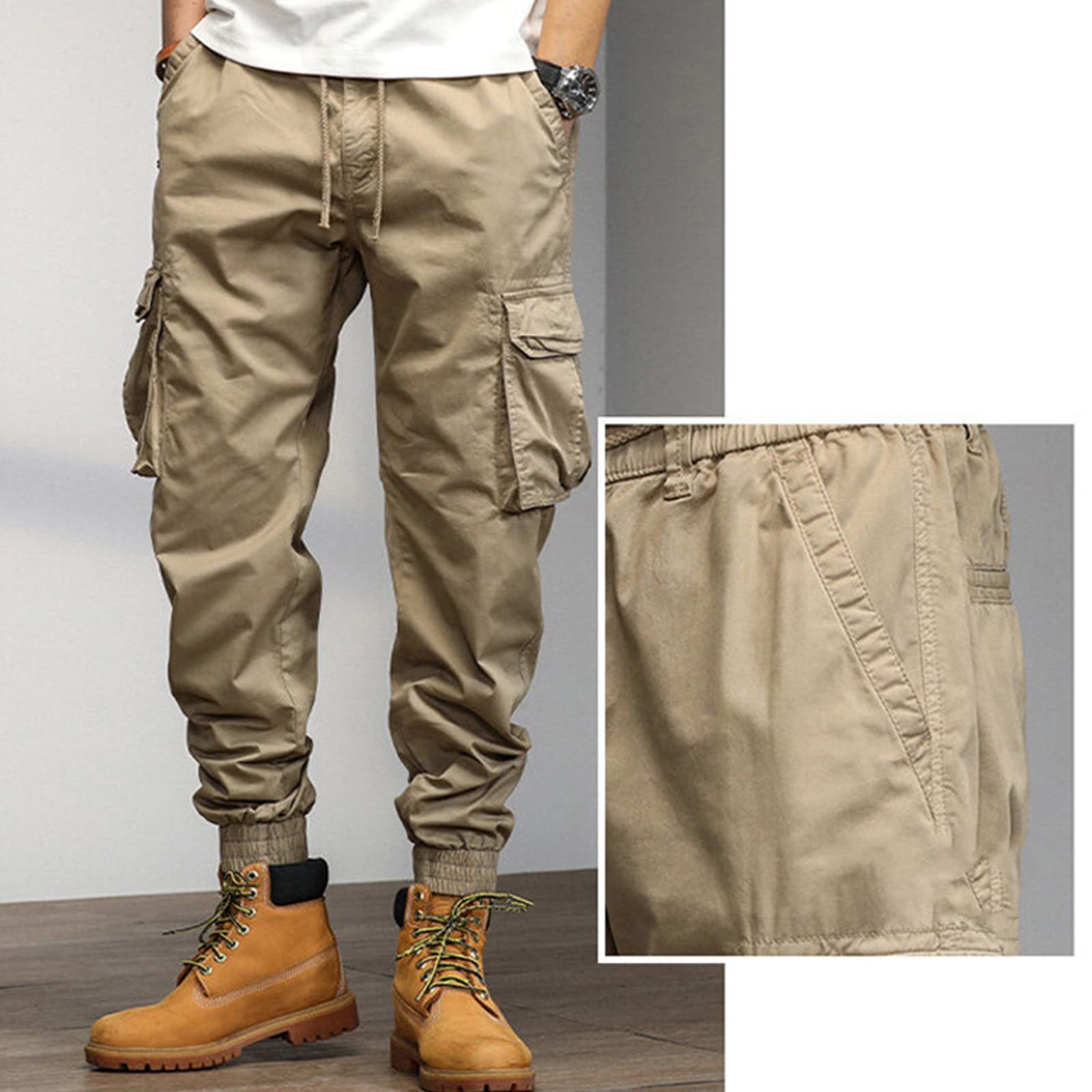 Genérico Pantalones de Trabajo Hombre Pantalones para Exteriores con Bolsillos Trekking Cargo Pants Otoño Inviernos con cordón Cintura elástica Elásticos Jogging Pantalón Joggers Largos Pants