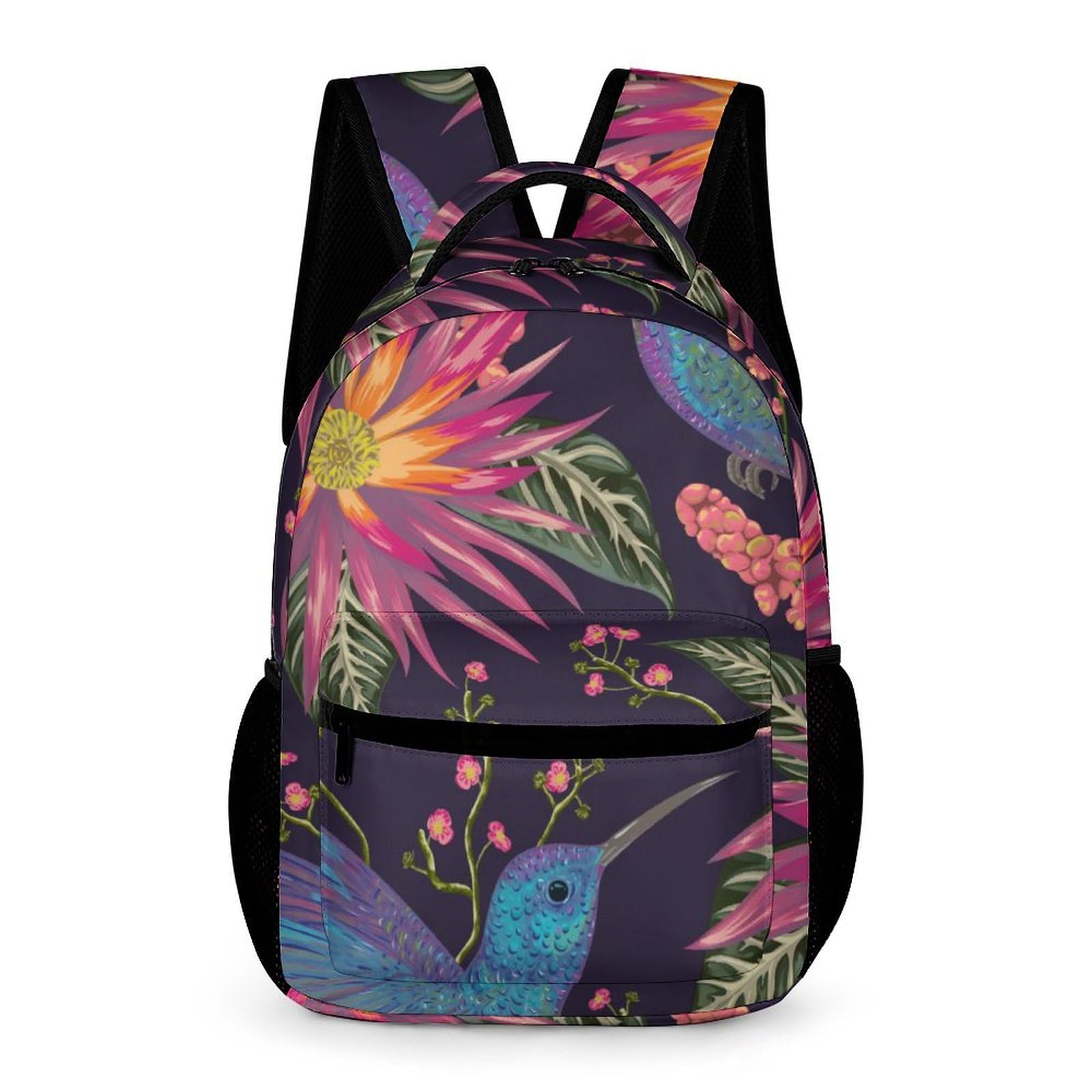 MQSSYOA School Bags Hummingbird Flower Shoulder Backpack Travel Bag Daypacks Bookbag For Boys Girls Students