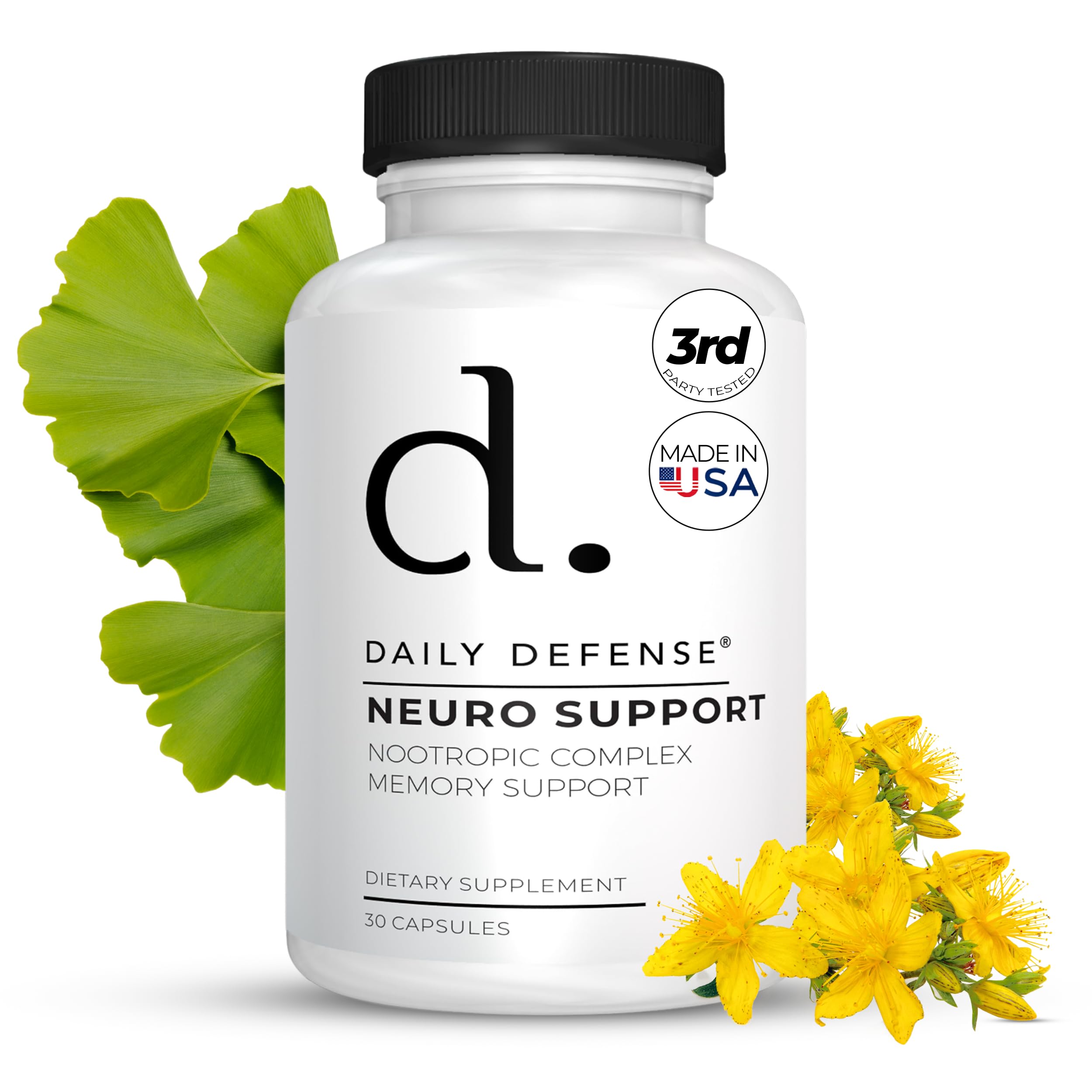 Memory Defense Nootropics Brain Support Supplement Focus & Memory for Brain Health with Bacopa Monnieri, Huperzia Serrata, St. John's Wort & Ginkgo Biloba - Neuro Formula