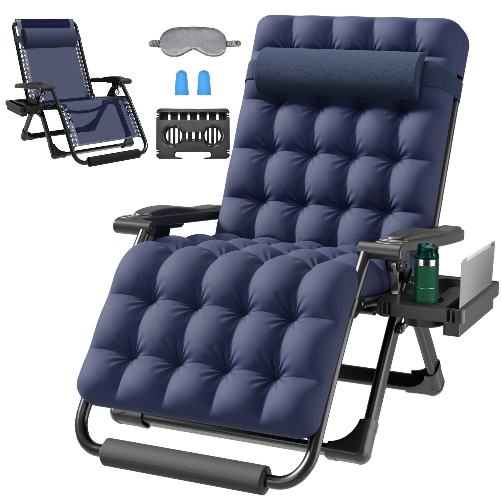 ZENPETIO Oversized Zero Gravity Chair, 33In XXL Zero Gravity Recliner Lounge Chair, Anti Gravity Chair for Indoor and Outdoor, Reclining Camping Chair for Lawn and Patio w/Cushion and Footrest, 500LBS