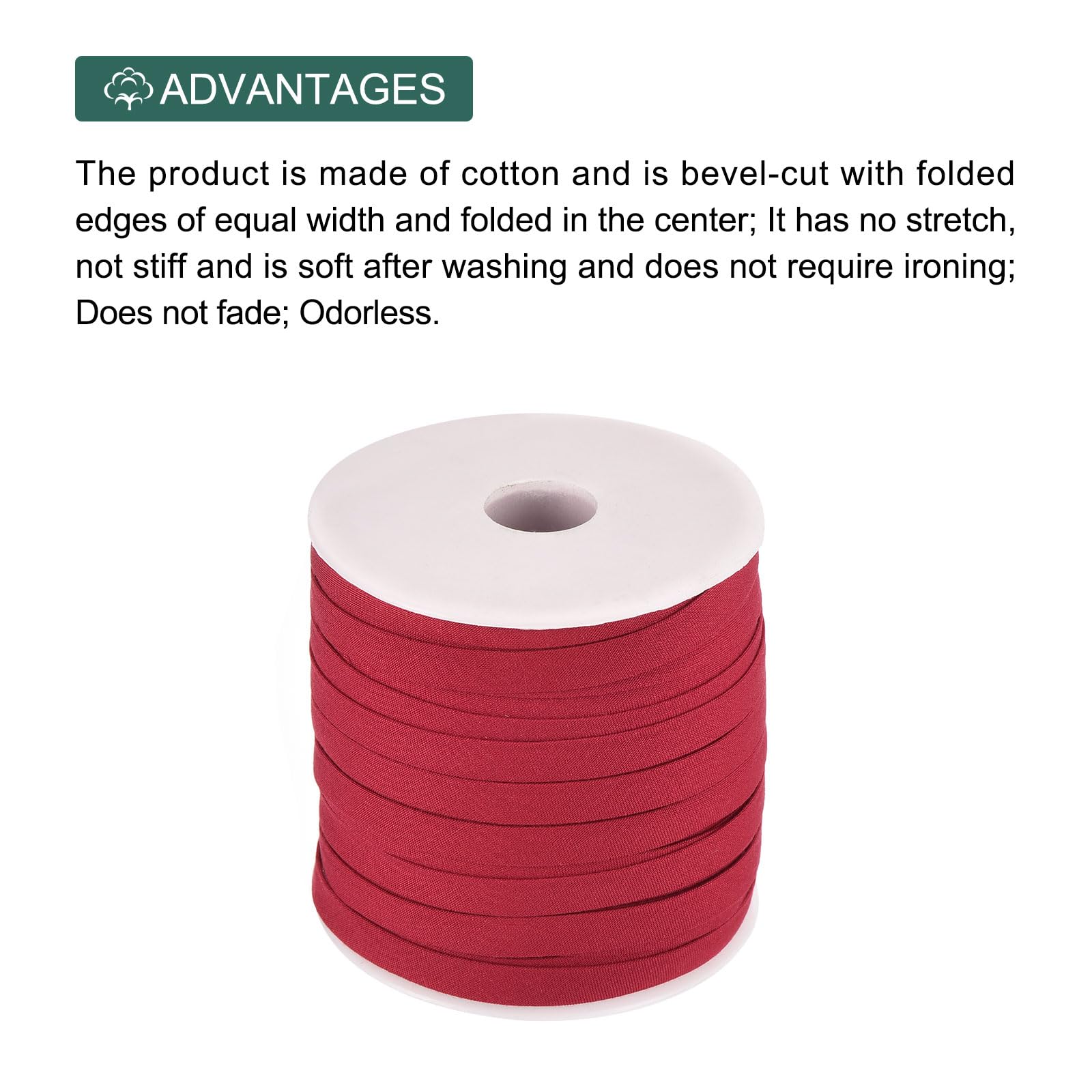 MECCANIXITY Cinta al bies de algodón de doble pliegue de 1/4 pulgadas para costura, costura, acolchado, dobladillo, manualidades (rojo oscuro, 50 yardas)