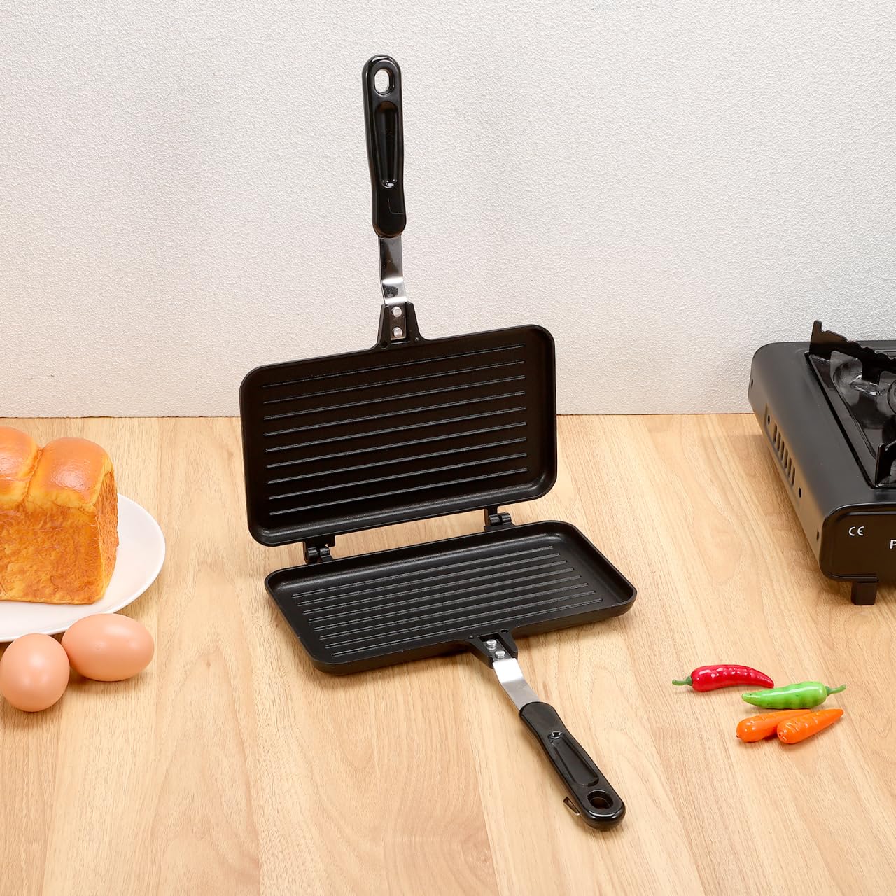 Padella antiaderente a doppio lato per panini a gas e piani cottura a induzione per sandwich waffle bistecche
