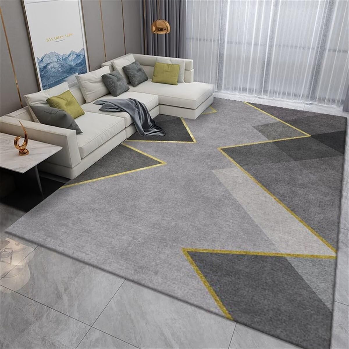 Habitacion Bebe Alfombra Cuarto Alfombra Gris diseño Estampado Amarillo Alfombra Moderna para Dormitorio Antideslizante Alfombras Infantiles Niña 120X160CM