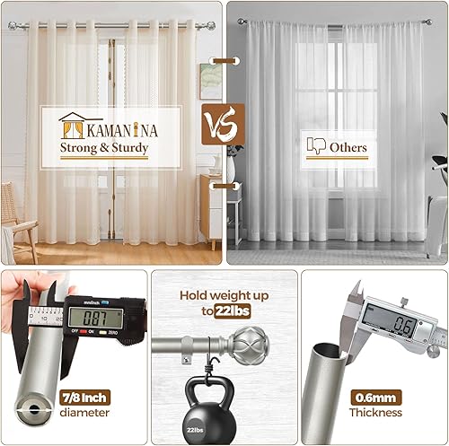 Miniatura 6 de KAMANINA - Cortineros para ventanas de 72 a 144 pulgadas (6-12 pies) de largo, cortinero resistente decorativo, ajustable, de 78 de pulgada con