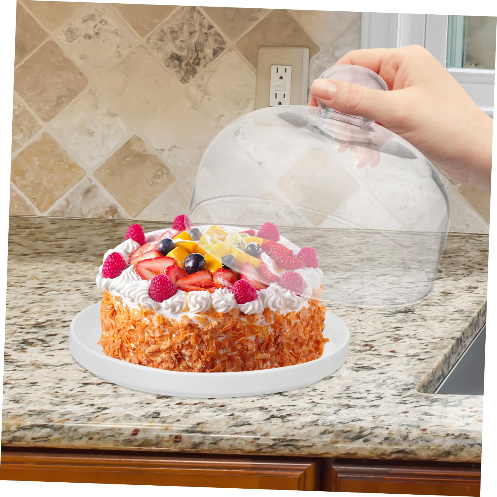 Cabilock Tortenständer Kuchenplatte mit Keramik Teller Tortenplatte Glasglocke Kuchenglocke Käseglocke Dessert Ständer Lebensmittel Abdeckung Abdeckhaube für Hochzeit Geburtstag Party S