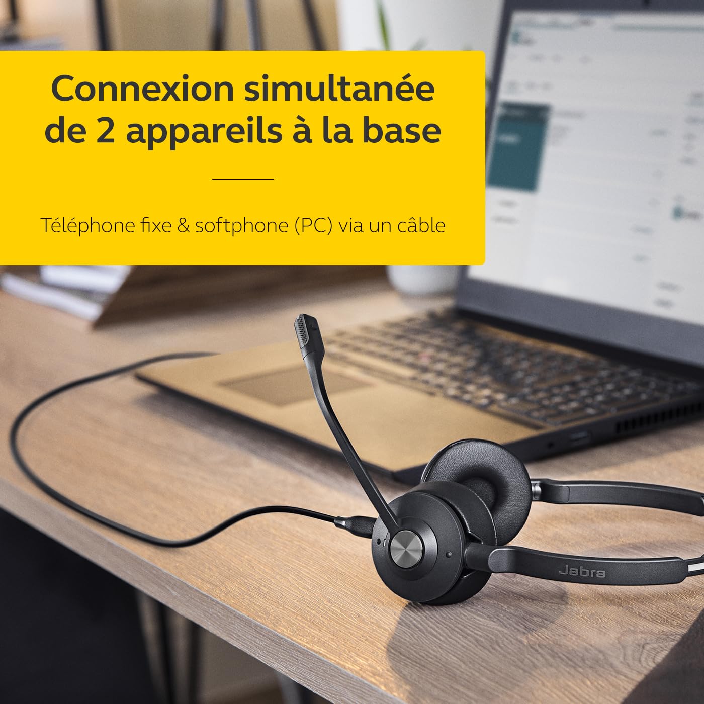 Engage 65 SE Casque Mono, Base, Alimentation électrique, câble USB-C vers USB-A de 1,5 m, câble de téléphone de Bureau, Guide de démarrage Rapide, Garantie et Avertissement (câbles de sécurité)