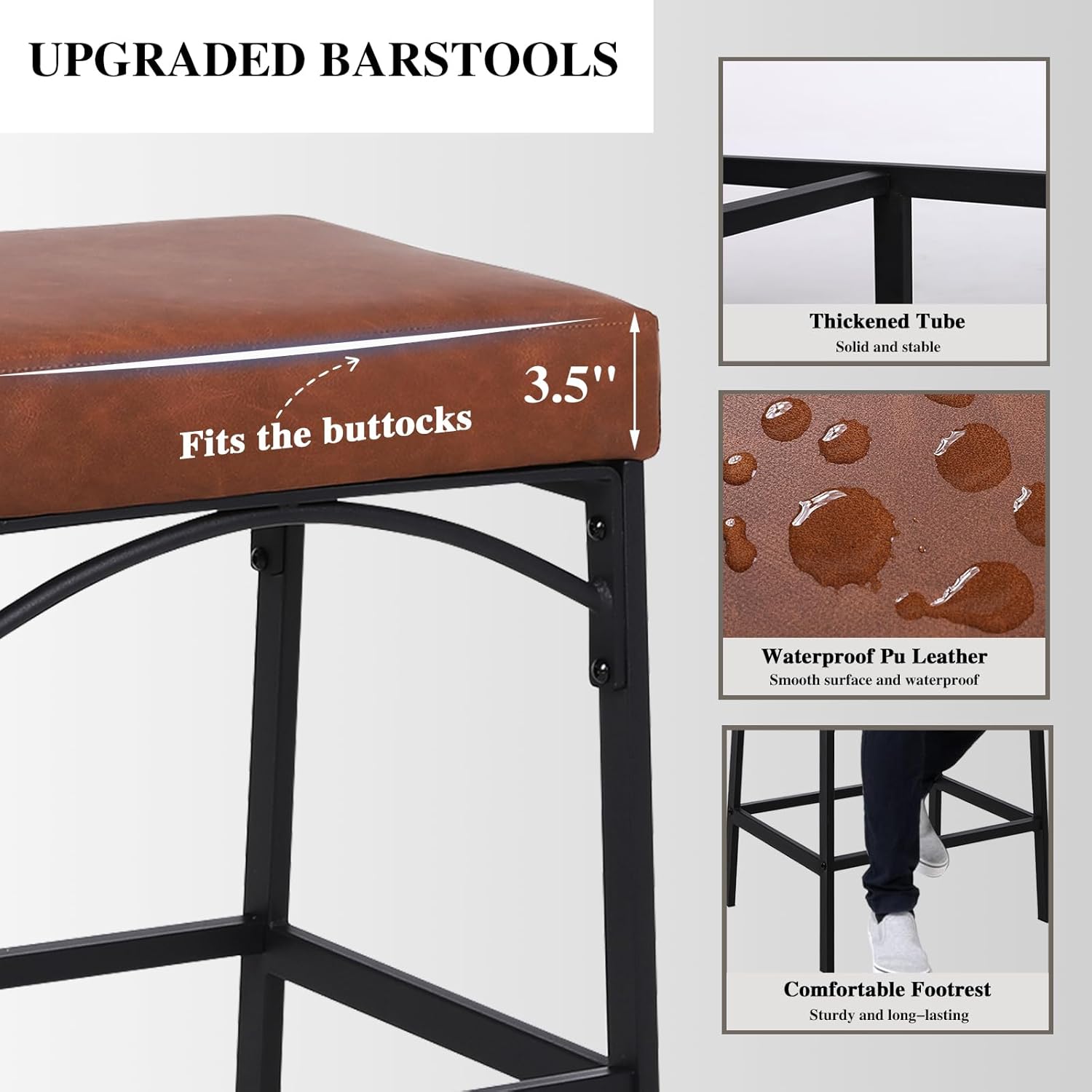 MOLENE Counter Stools Set of 4, Bar Stools Height Upholstered PU Leather Backless Square Stools Soft Cushion Seat Chairs Modern Barstools for 34"-38" Counter Island for Kitchen Farmhouse