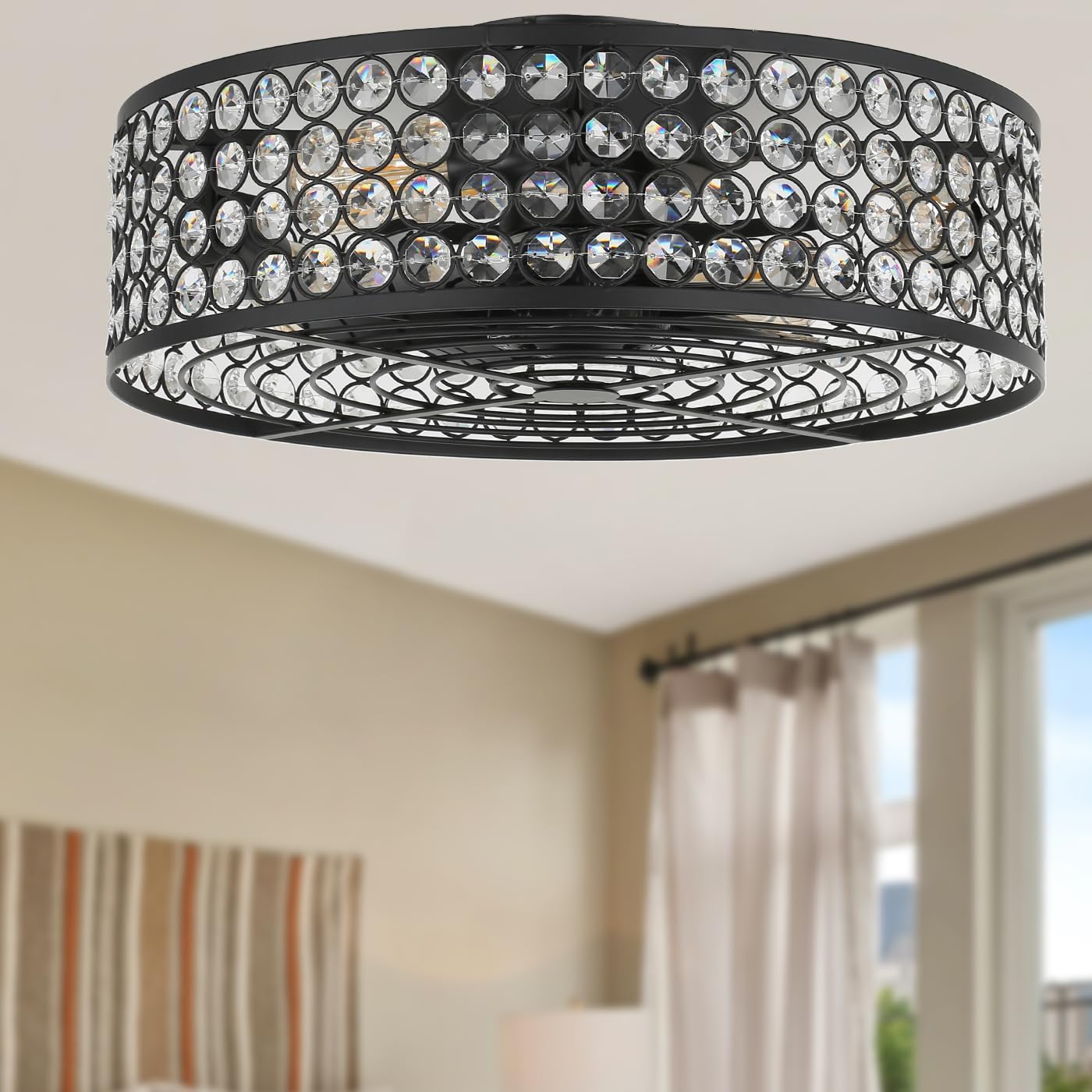 YYEHON 17.7" Caged Ceiling Fan with Light and Remote