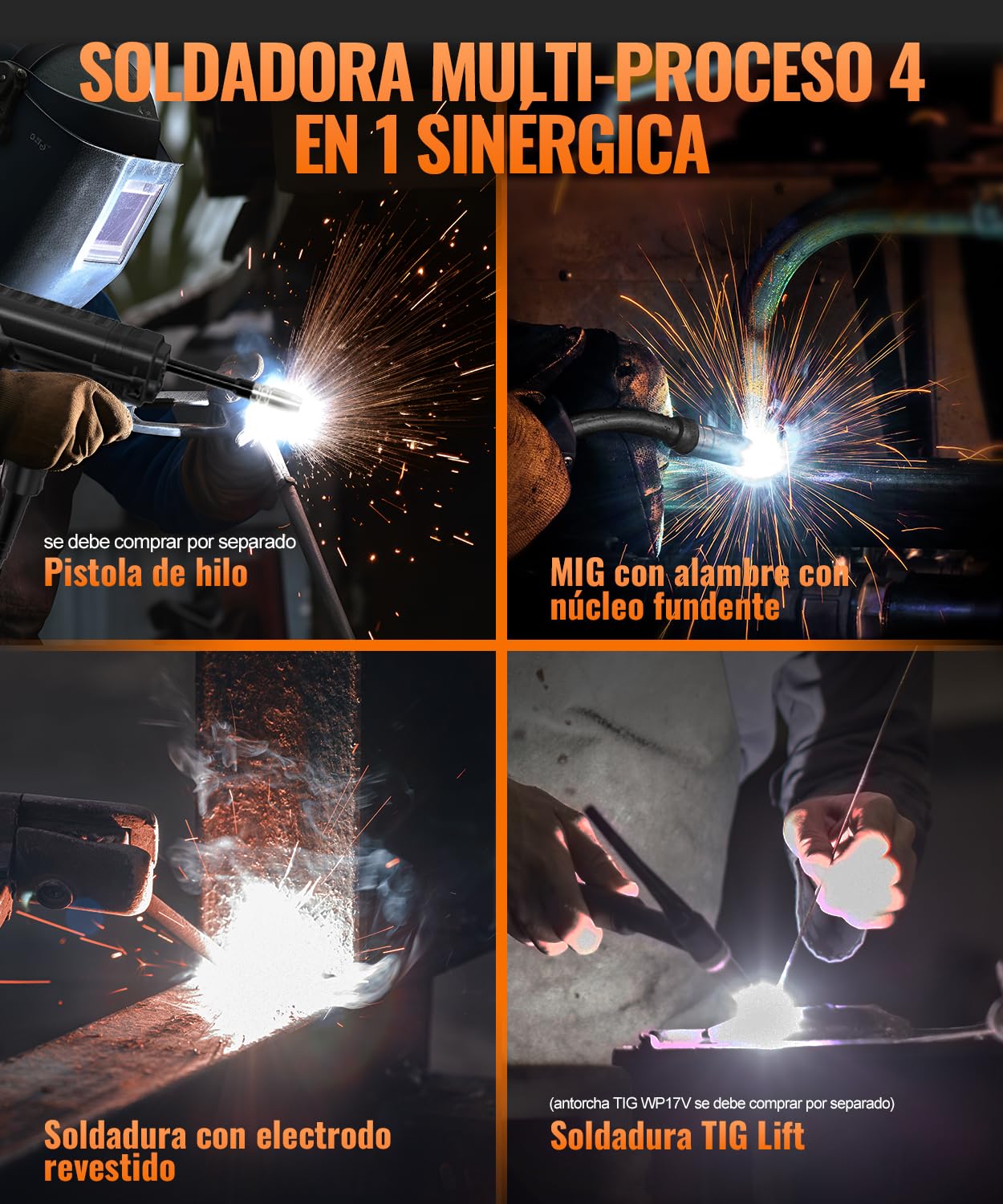HITBOX 4 en 1 Soldador Hilo Continuo Sin Gas 140A 230V Digital Portátil Soldadora MIG ARC LIFT TIG Spool Gun con Pantalla LED Ultraclara, Ideal para Soldadores Principiantes