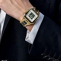 Vista 7 de Diella Reloj de pulsera rectangular para hombre, relojes automáticos de cuerda automática para hombre con jade y reloj de acero inoxidable, reloj