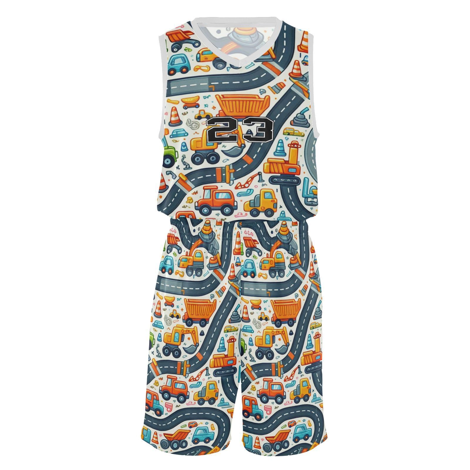 FLildon Cute Cars Route Boys Basketball Jersey Set Tank Top Shorts Tracksuit Sport Training Suit for Kids, XL