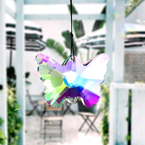 Miniatura 3 de Prisma de cristal de mariposa colgante, cristal brillante de 2.76 pulgadas para atrapasoles, manualidades, colgante de mariposa, adorno colgante