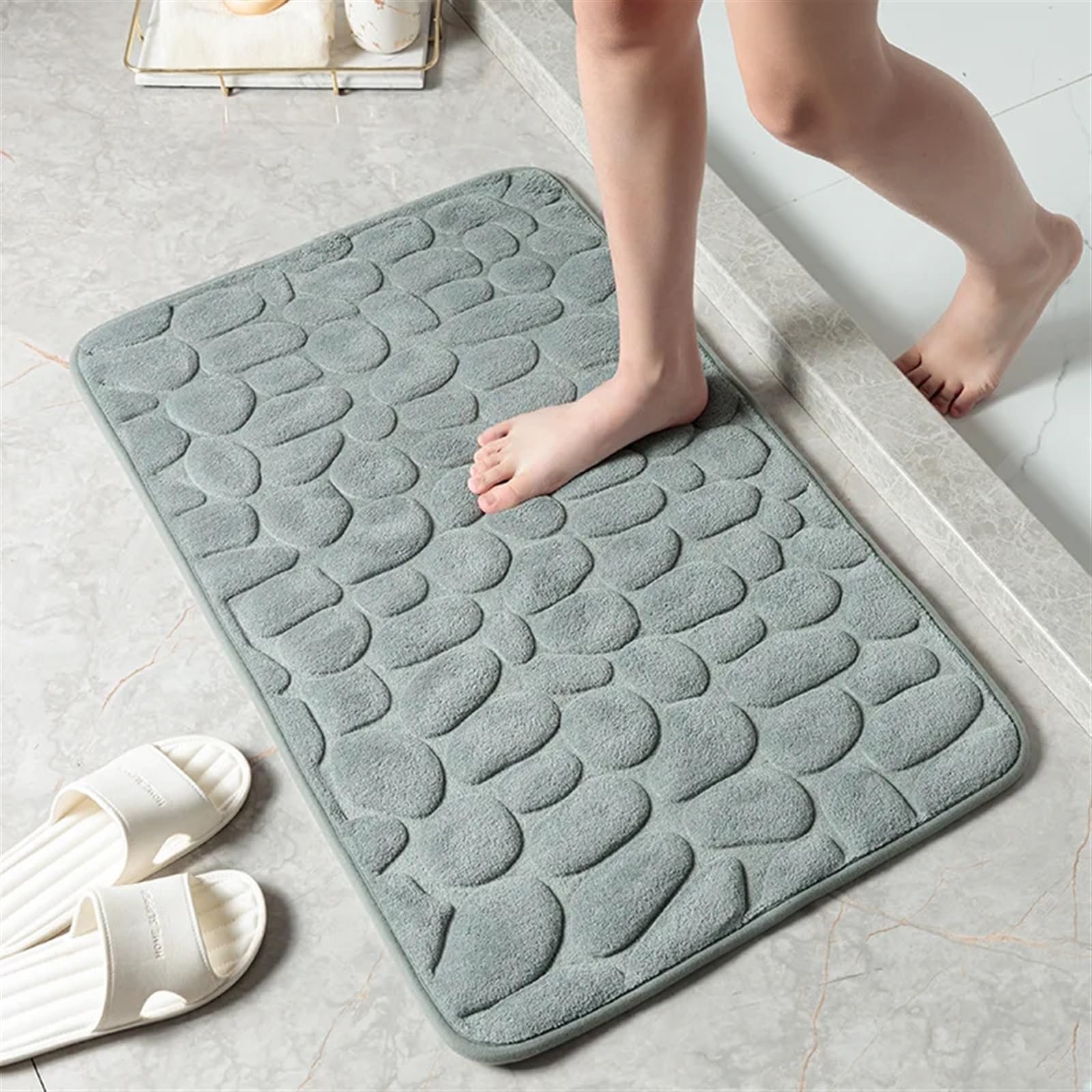 Tappetino Tappeti Antiscivolo Ciottoli in Rilievo Bagno Bagno nel lavabo Vasca da Bagno Tappeto da Pavimento Laterale Doccia Zerbino Memory Foam (Size : Green)