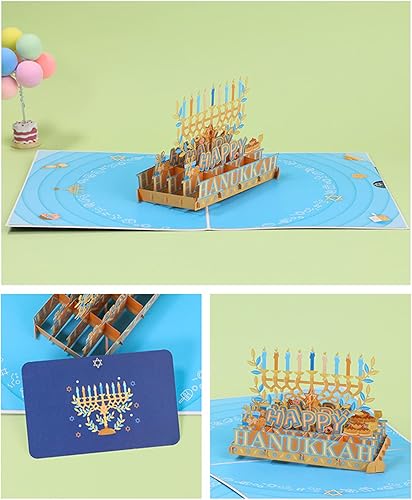Miniatura 4 de QUETHEDS Regalos de Hanukkah Tarjeta 3D de Janucá con sobre, decoraciones de fiesta de Hanukkah para niños, mamá, papá, esposa, tarjeta de