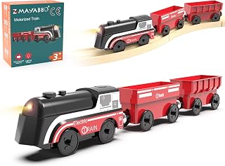 ZMAYABBO Battery Operated Motorized Train Set for Wooden Tracks - 3Pc Electric Trains for Toddlers 3+, Compatible with Thomas, Brio, Chuggington