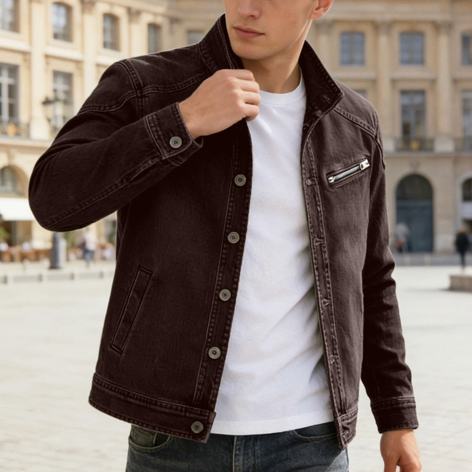 Generisch Chaqueta vaquera para hombre, chaqueta de entretiempo, chaqueta de primavera y otoño, chaqueta clásica vaquera, chaqueta cargo, ropa de calle, chaqueta de hombre, chaqueta de camisa vintage