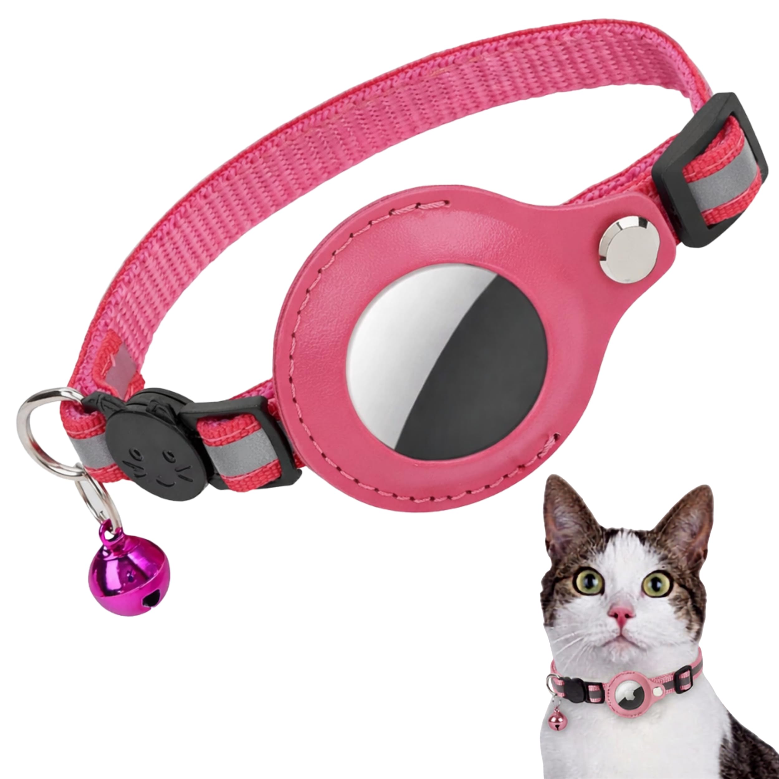Collar elástico para gato con soporte AirTag en color rosa para mascotas