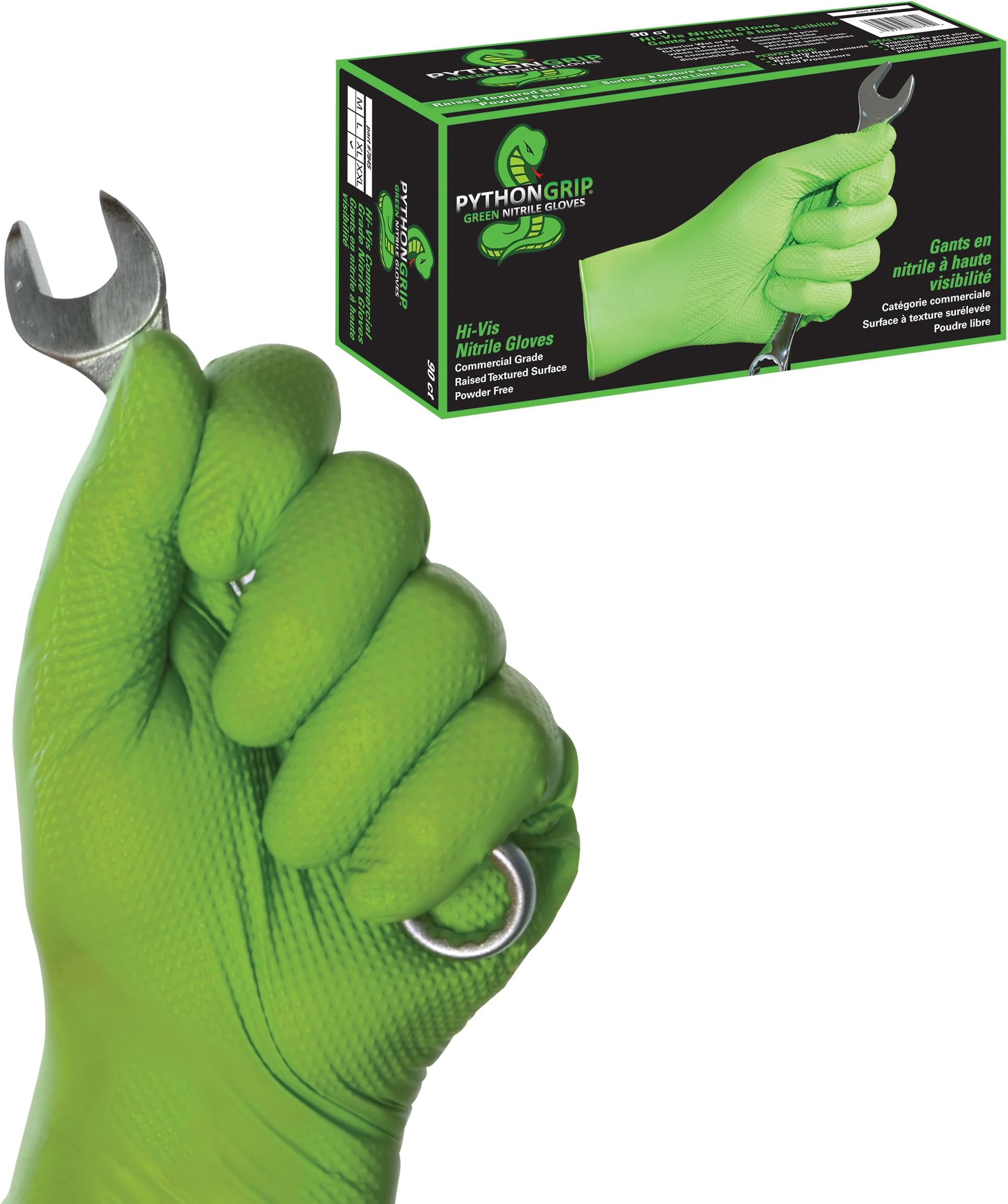 EPPCO Python Grip 6-Mil Nitrile Gloves Disposable Powder Free, Latex Free, Textured Superior Grip Glove for Mechanics, Auto-motive, Industrial Work, Lime Green, XX-Large, Box of 90