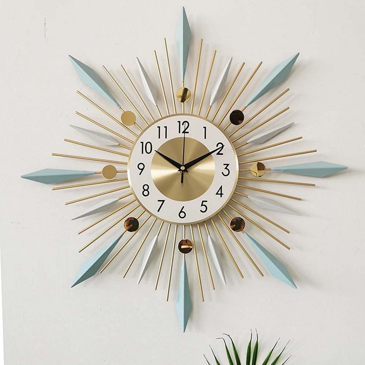 SaryEdge Wall Clock Modern Art Large Wall Clock Metal Decorative, Large Wall Clocks, Mid Century Modern Sunburst Clock, Wall Clock Non Ticking, Modern Quartz Clock for Home Living,