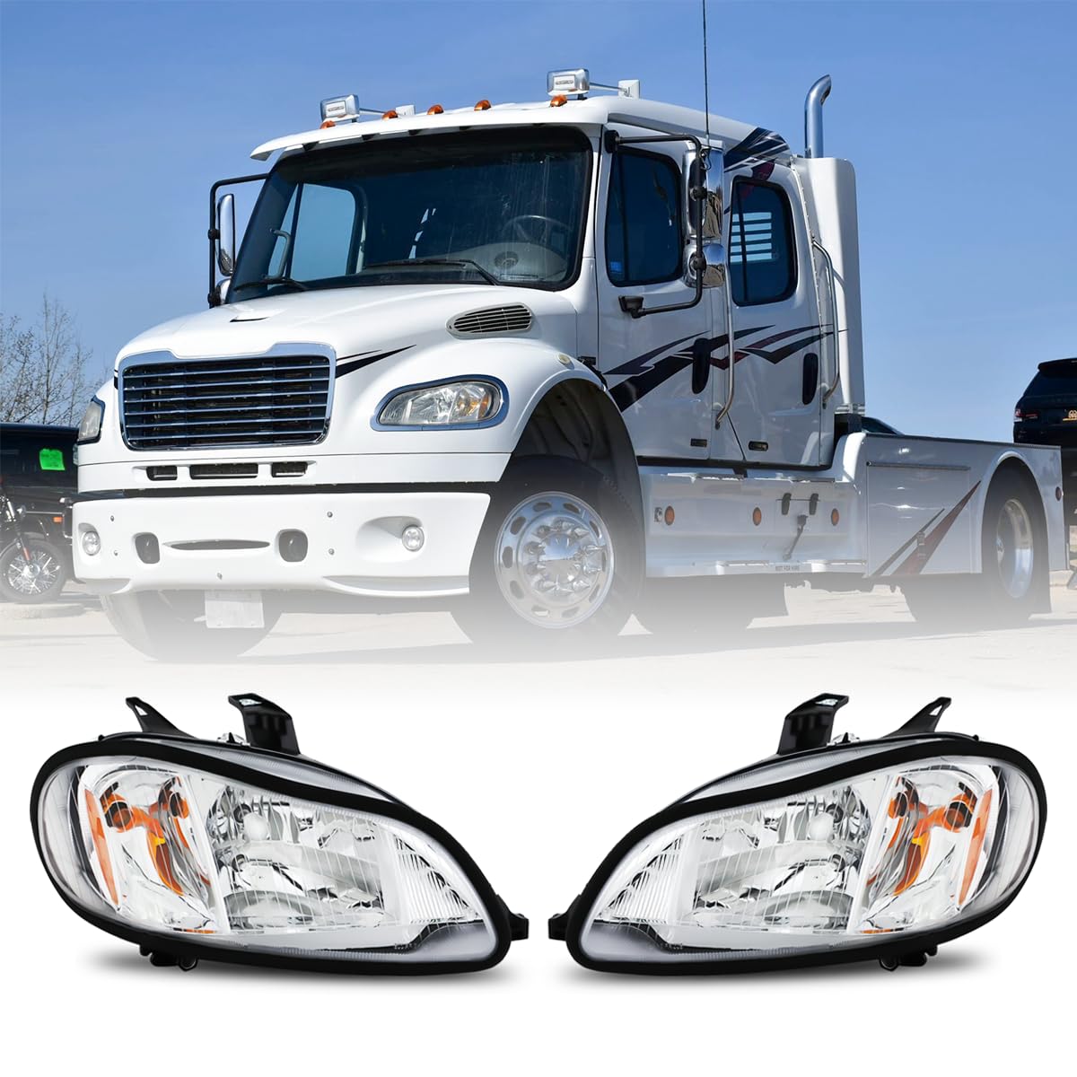 Easyinst Freightliner Headlights for M2 2004-2013,Replacement Headlamp DOT and SAE Approved (Pair)