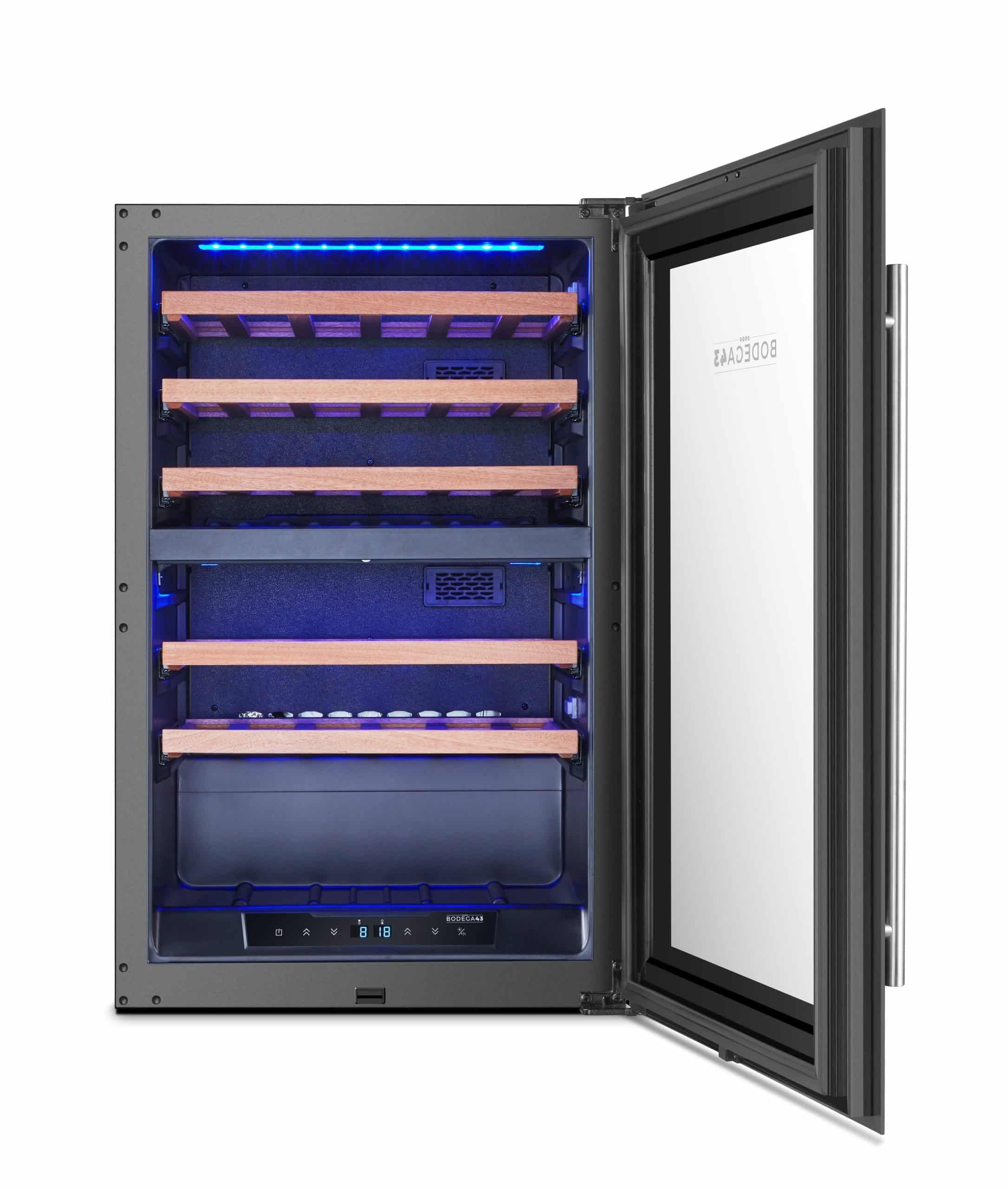 BODEGA43-42 Einbau Weinkühlschrank - Luxuriöse Weinklimaschrank mit 2 Zonen und digitalem Temperaturdisplay - 42 Flaschen, Vollglas-Designtür, 40 dB, 5 Ausziehbare Schubladen aus Birkenholz - 5
